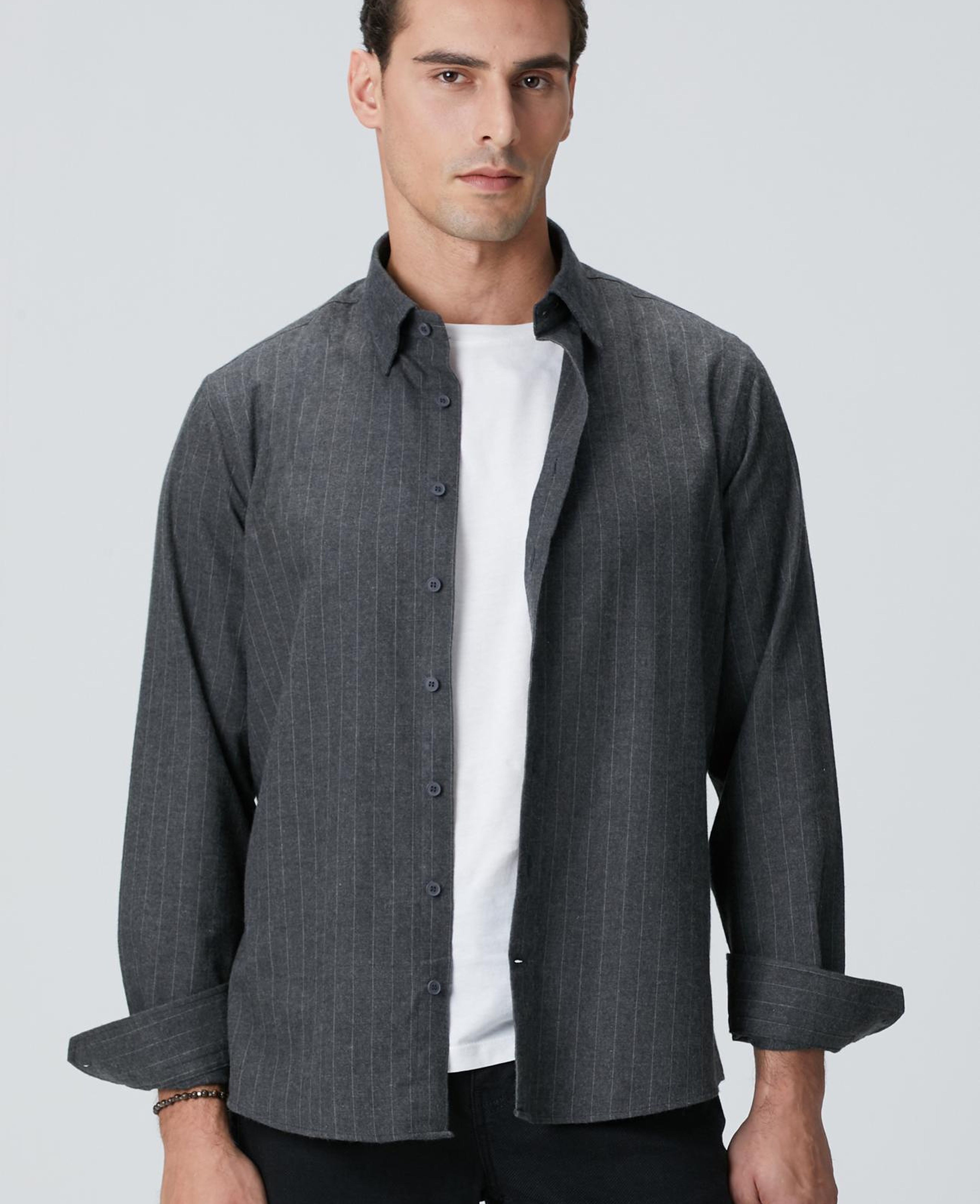 Network Erkek Antrasit Melanj Çizgili Gömlek