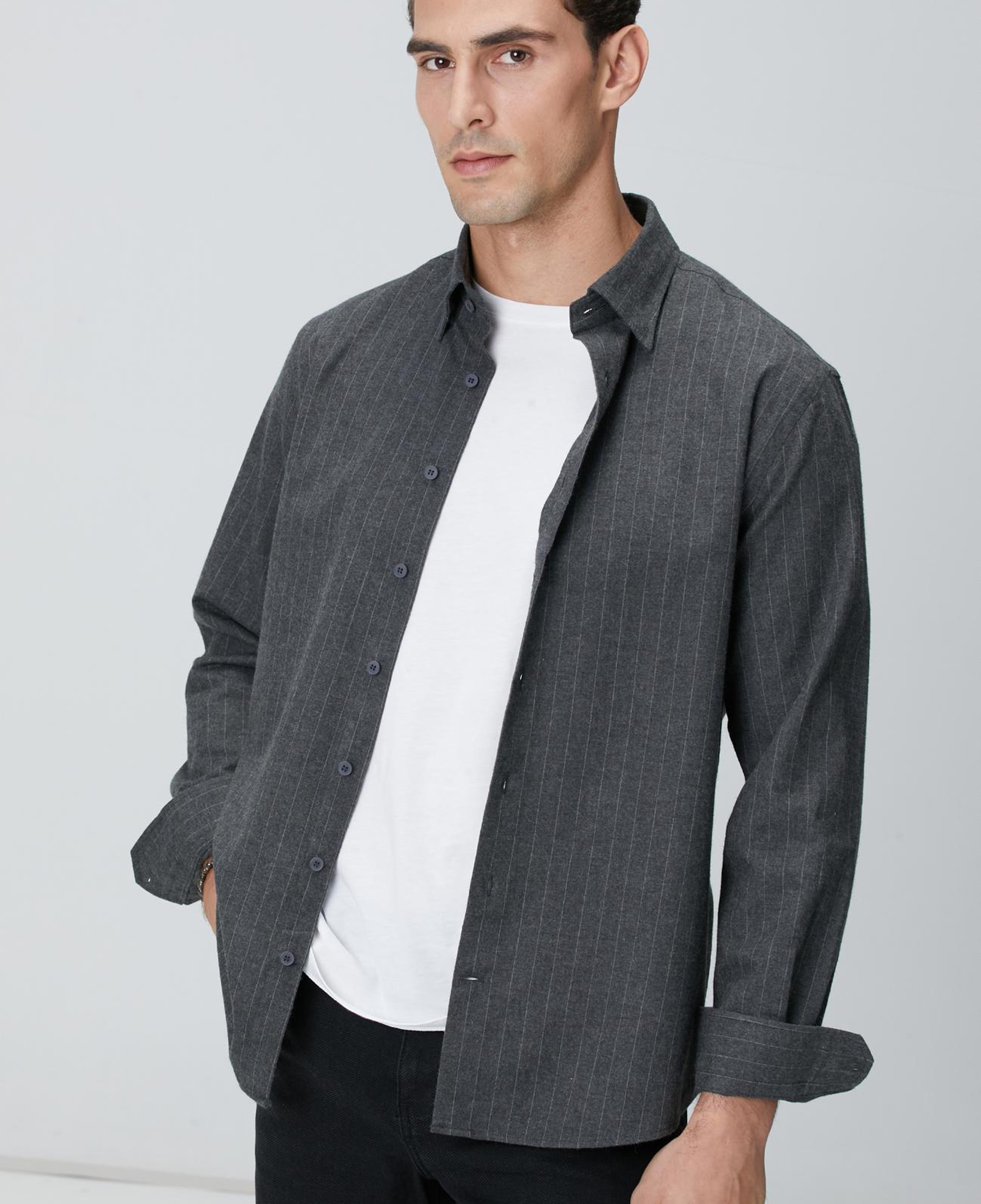Network Erkek Antrasit Melanj Çizgili Gömlek
