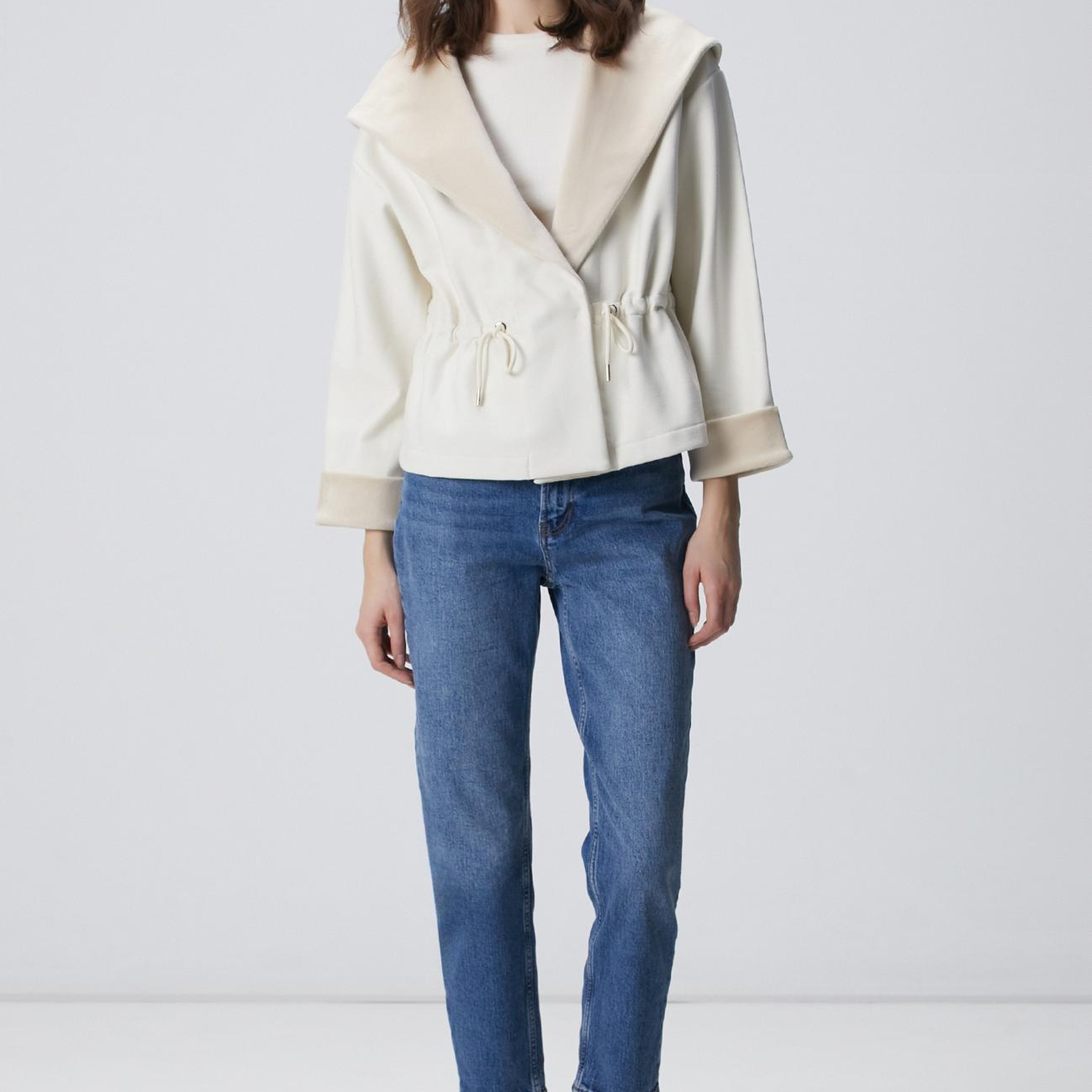 Network Kadın Kırık Beyaz Kapüşonlu Örme Ceket