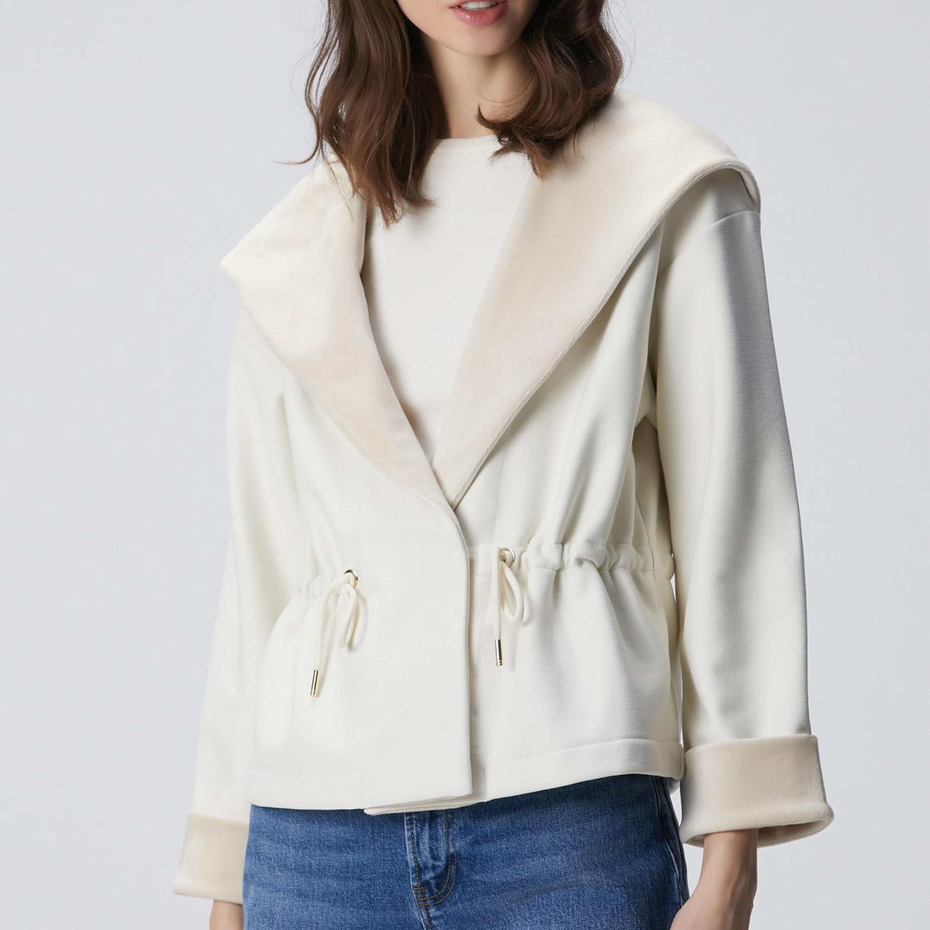 Network Kadın Kırık Beyaz Kapüşonlu Örme Ceket
