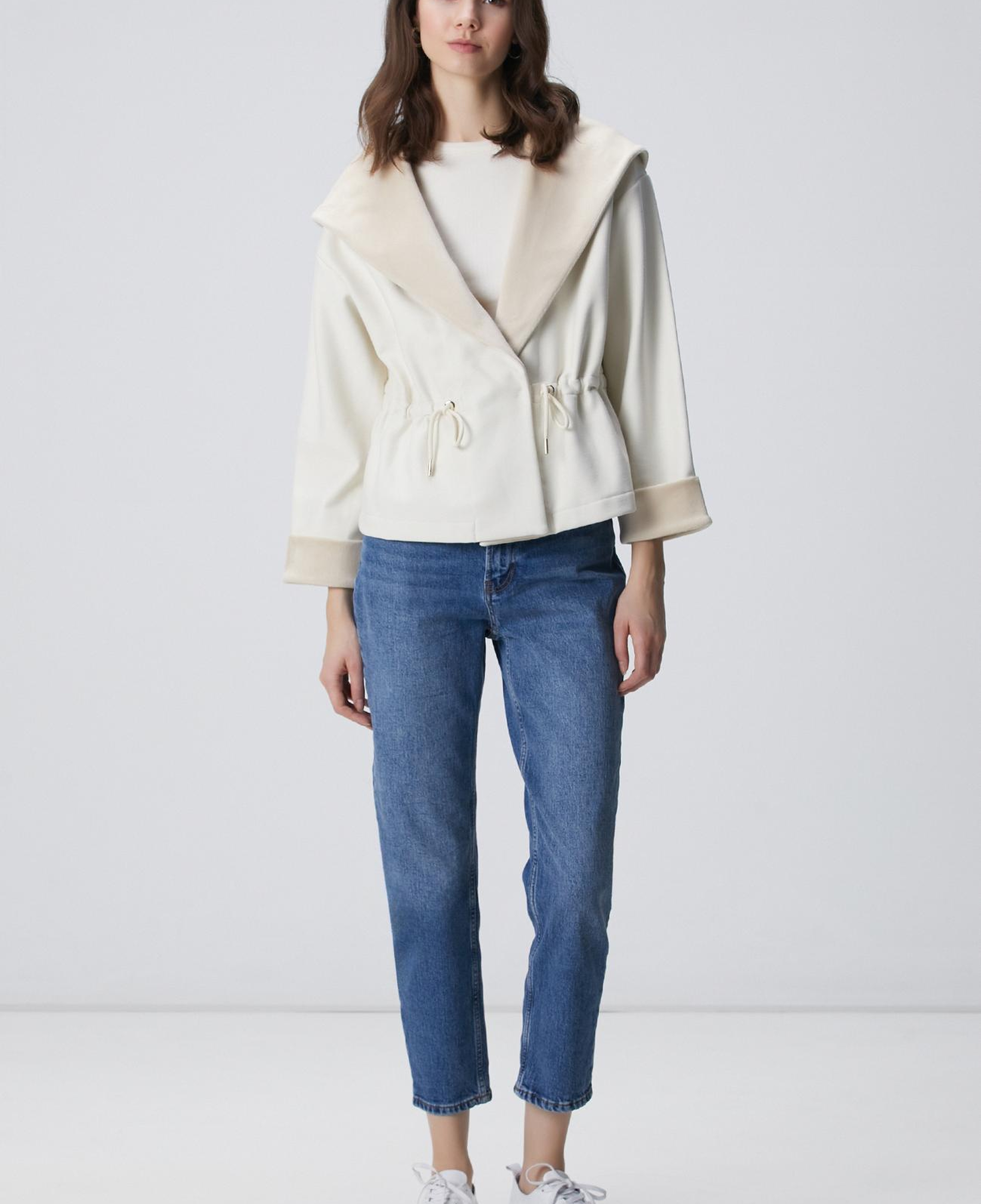 Network Kadın Kırık Beyaz Kapüşonlu Örme Ceket