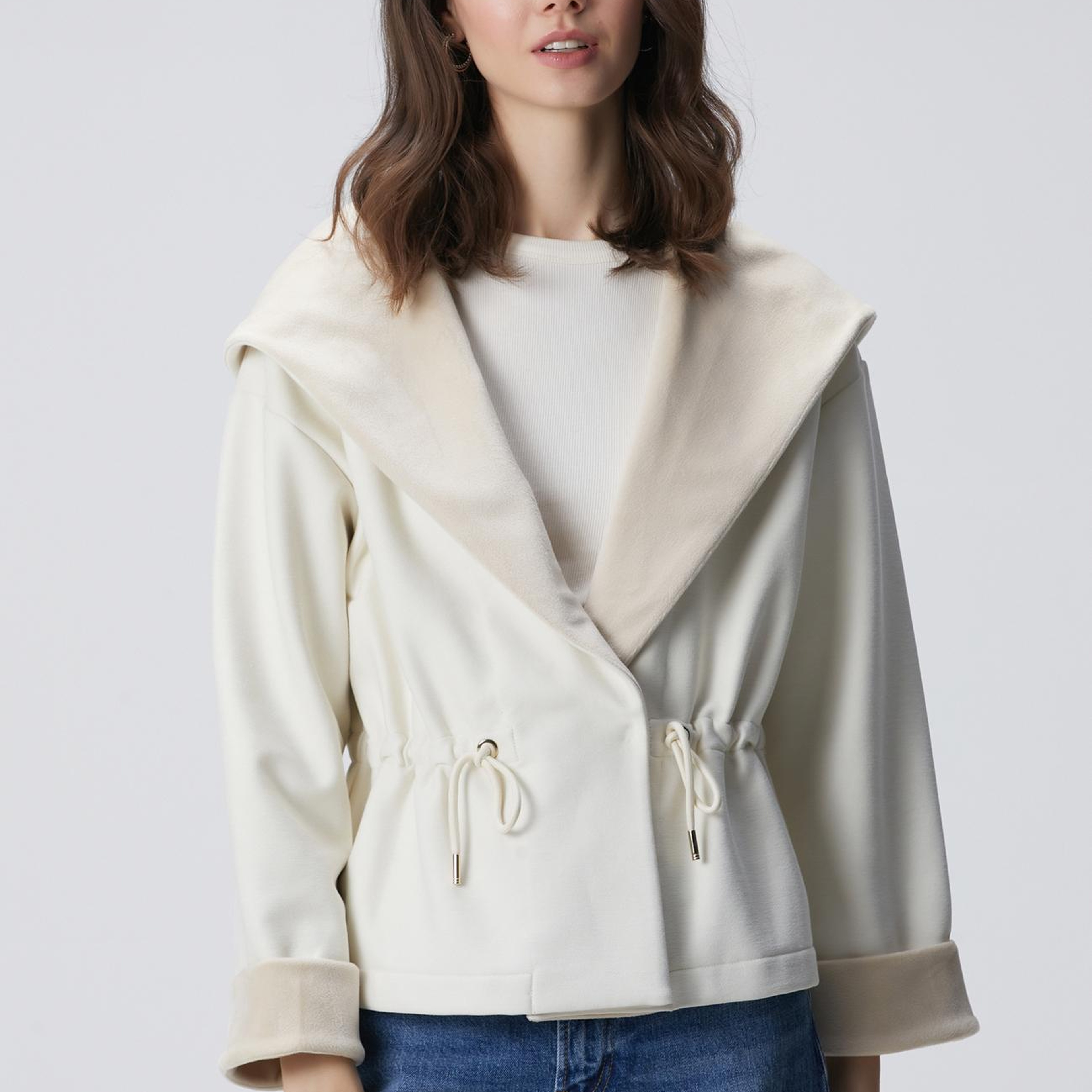 Network Kadın Kırık Beyaz Kapüşonlu Örme Ceket