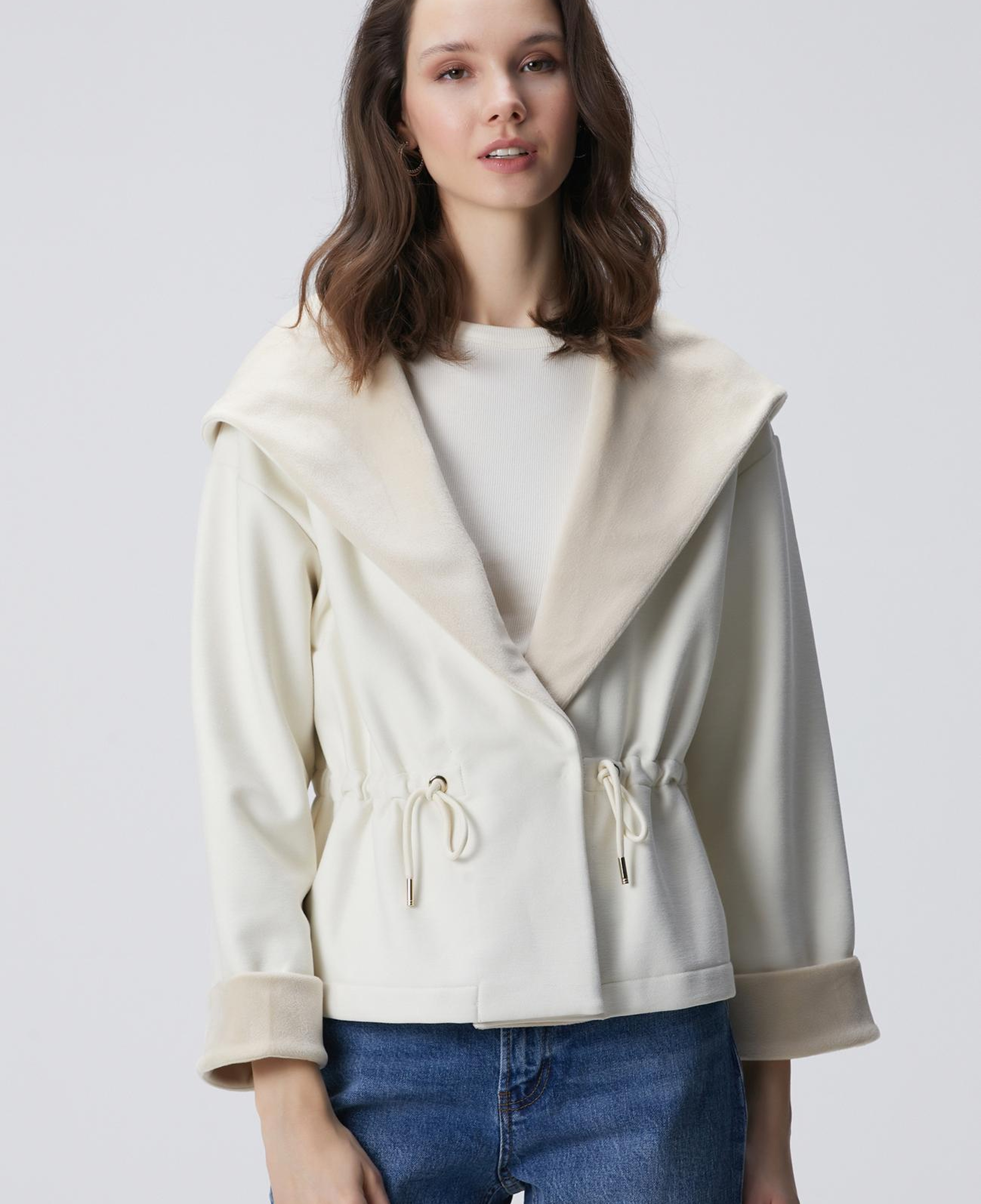 Network Kadın Kırık Beyaz Kapüşonlu Örme Ceket