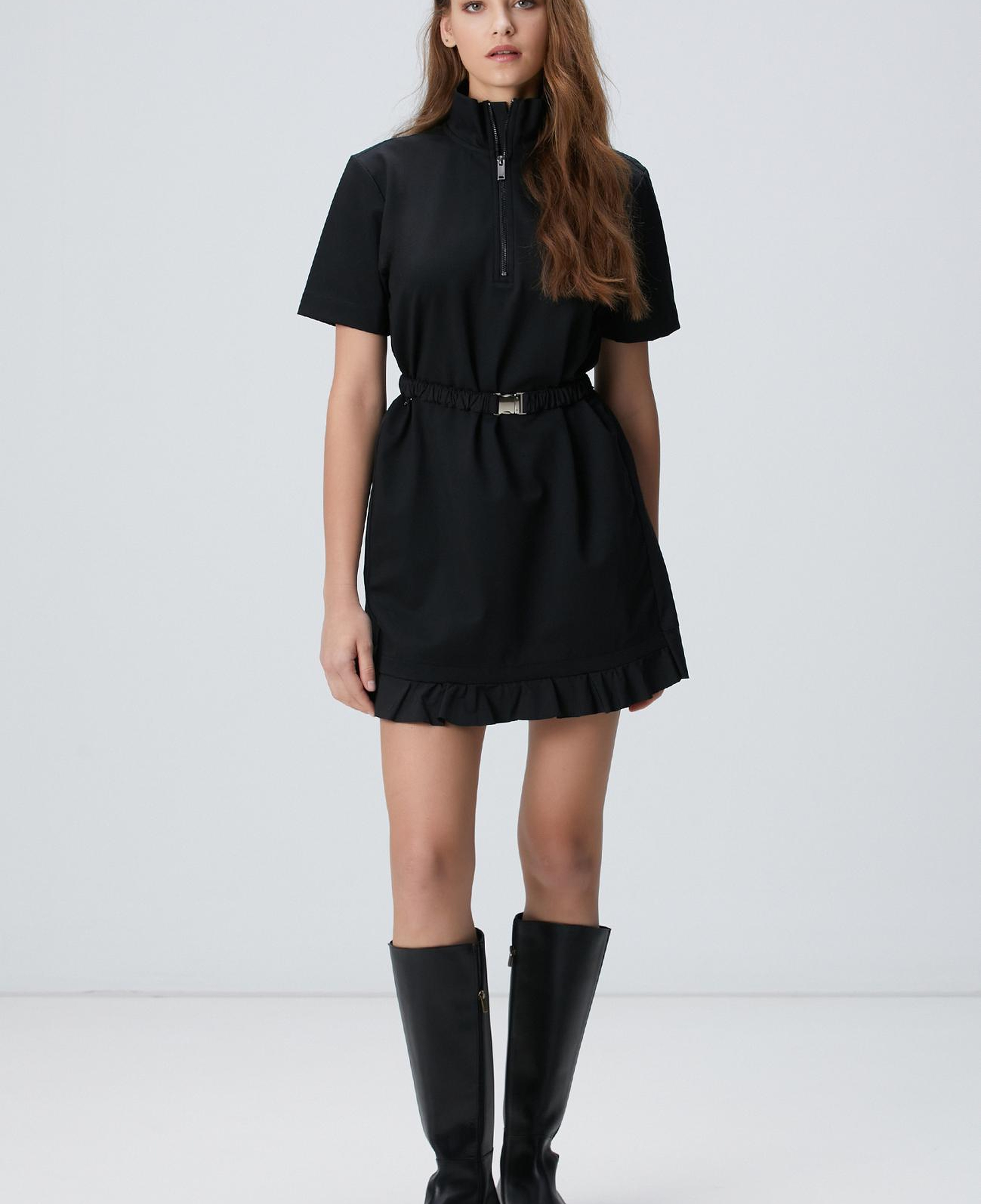 Network Kadın N-Tech Siyah Dokuma Garnili Mini Örme Elbise