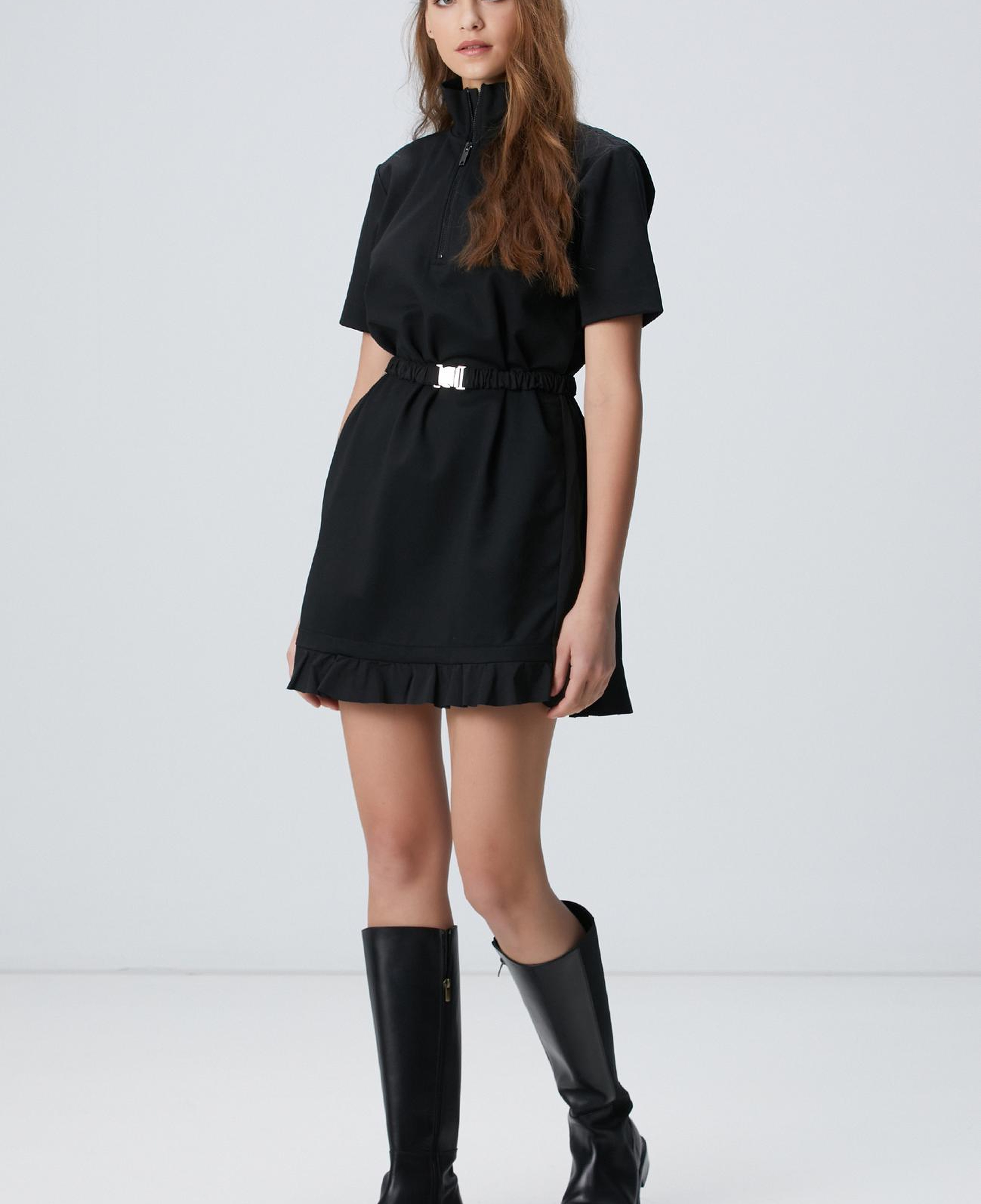 Network Kadın N-Tech Siyah Dokuma Garnili Mini Örme Elbise