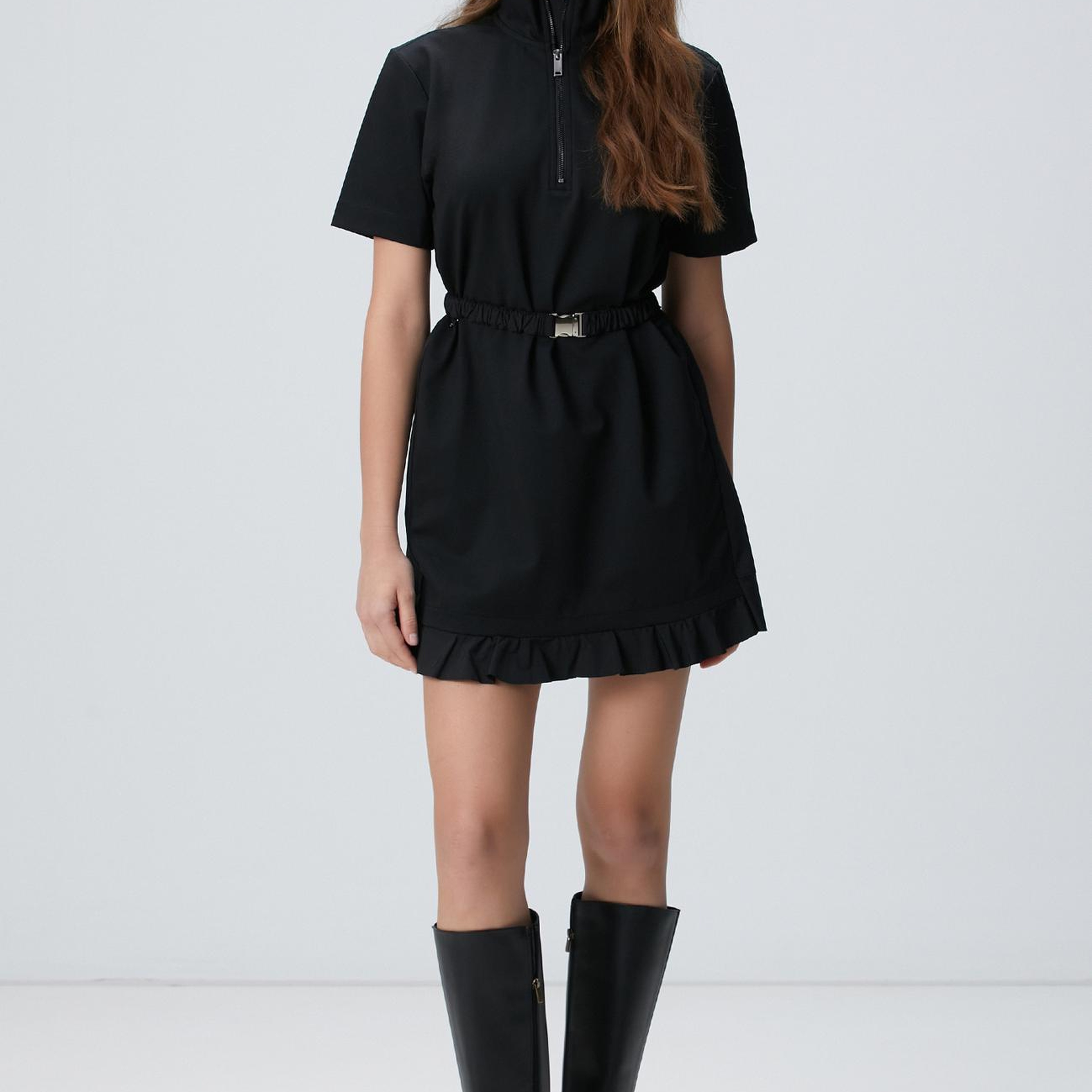 Network Kadın N-Tech Siyah Dokuma Garnili Mini Örme Elbise