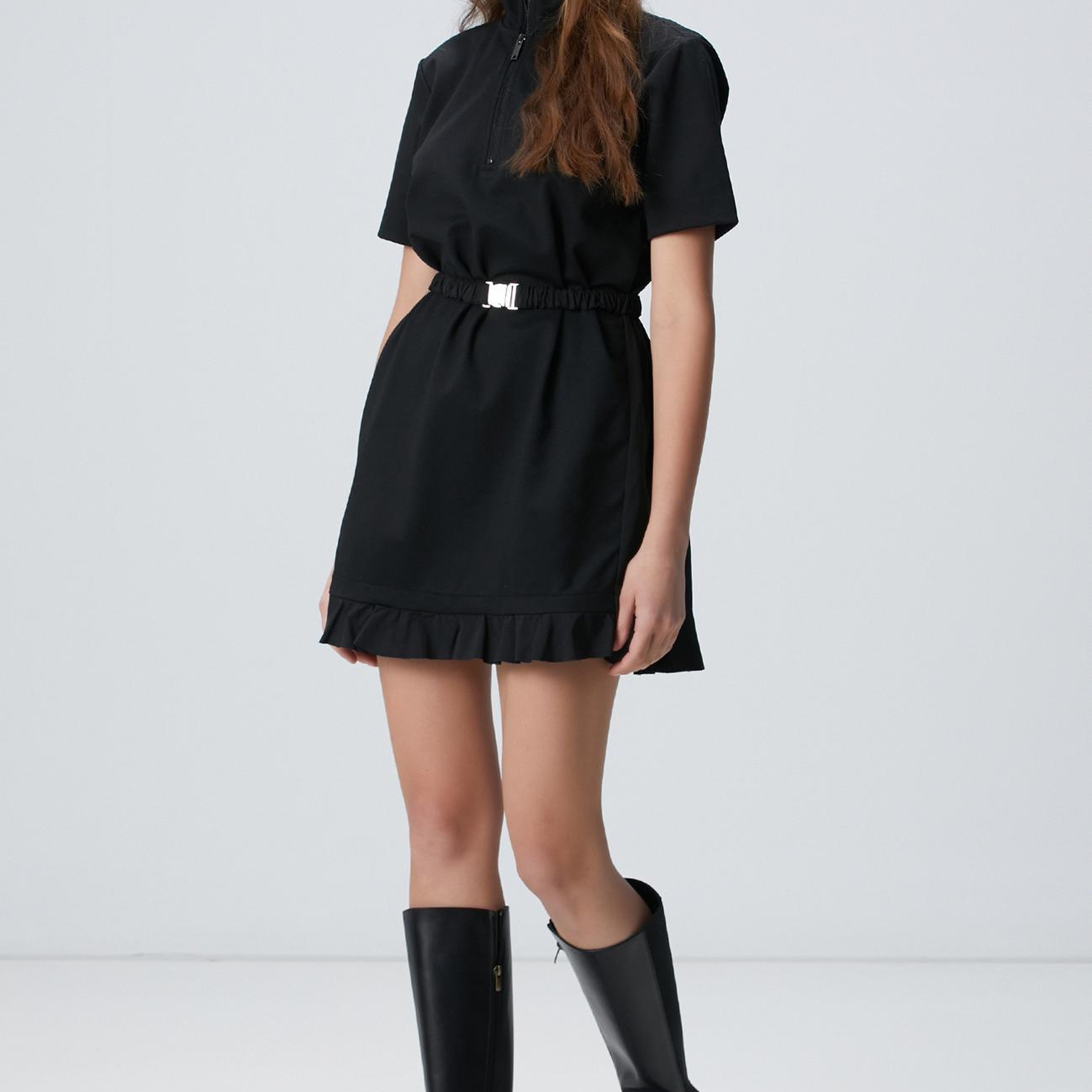 Network Kadın N-Tech Siyah Dokuma Garnili Mini Örme Elbise