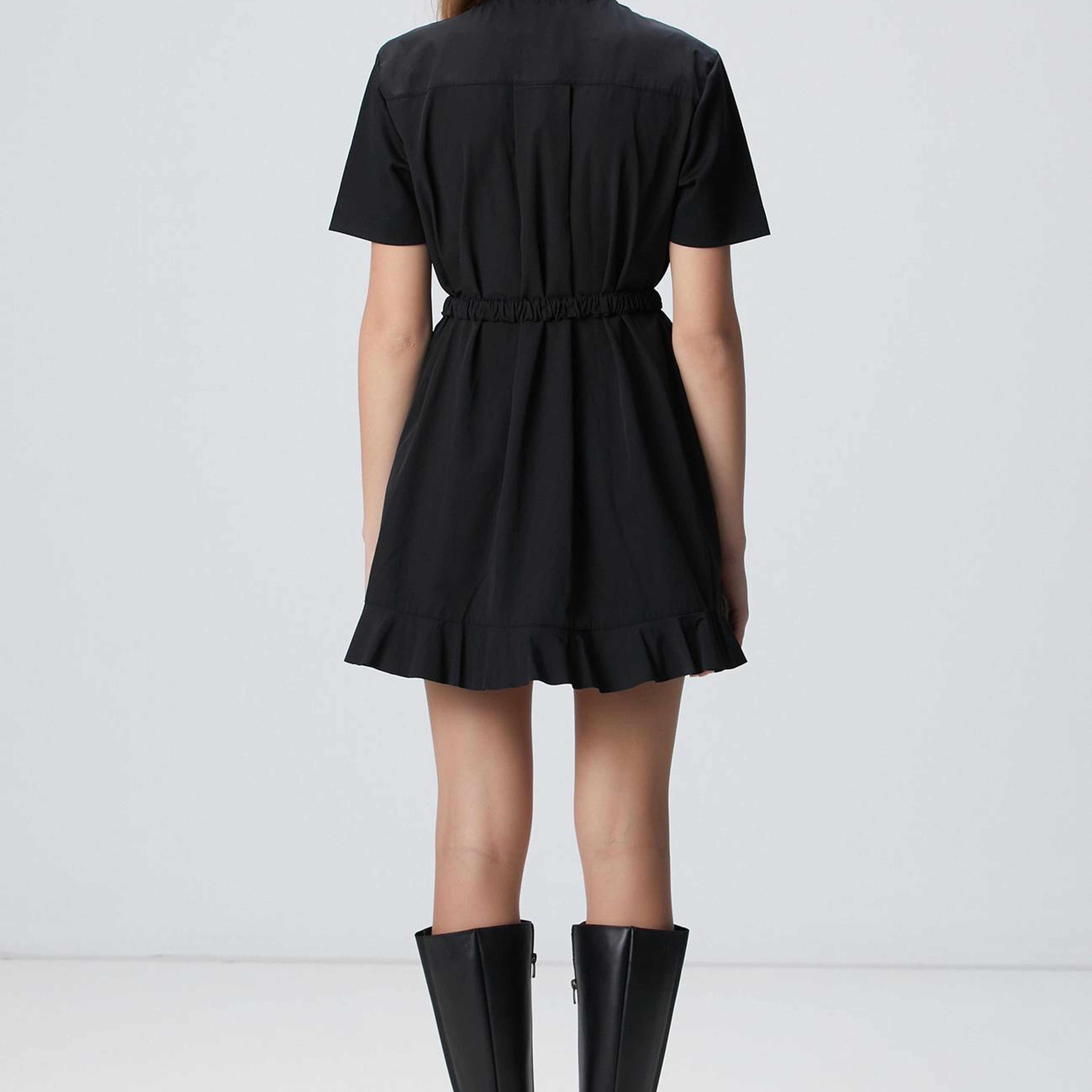 Network Kadın N-Tech Siyah Dokuma Garnili Mini Örme Elbise