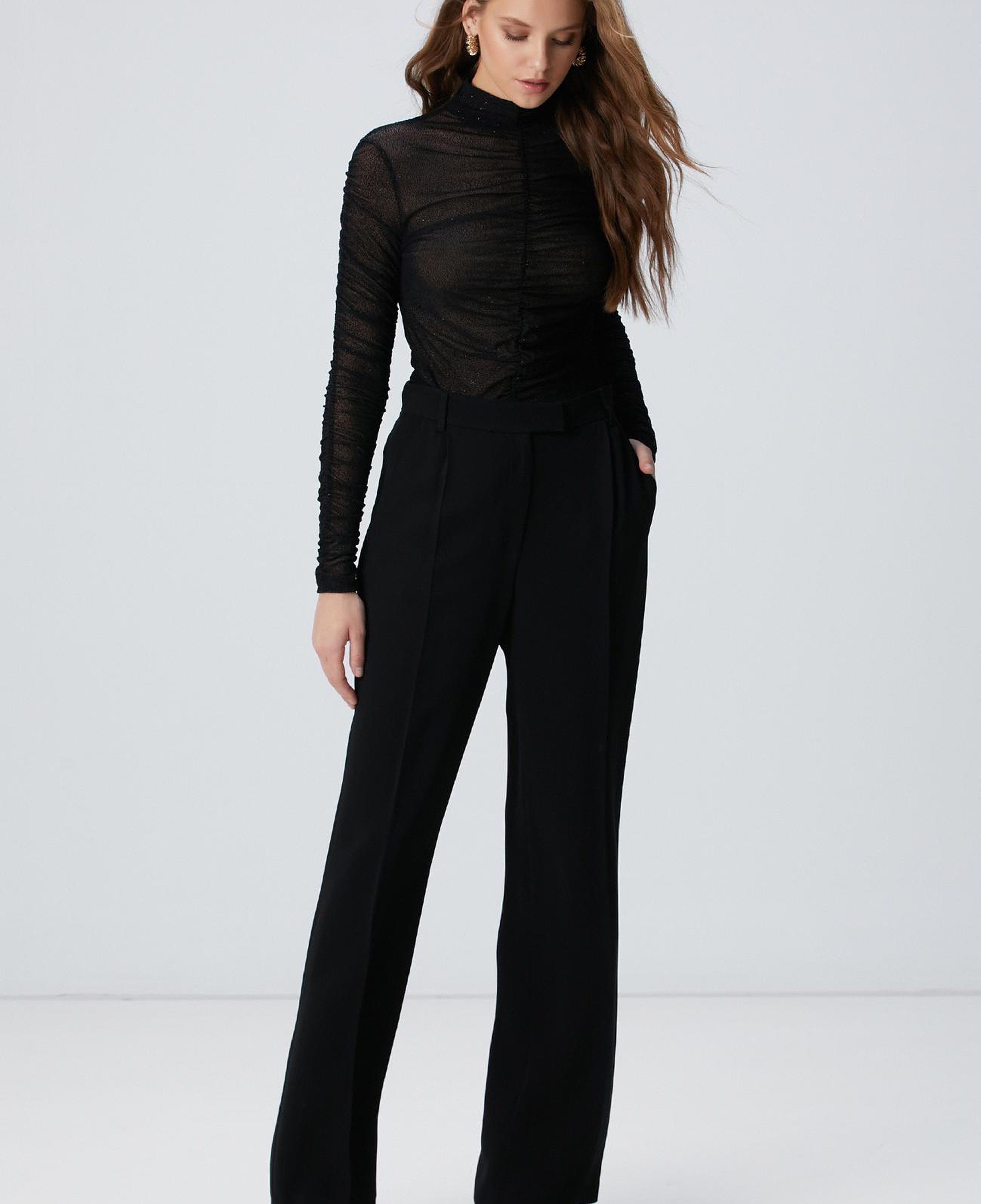 Network Kadın Siyah Flok Baskılı Örme Bluz