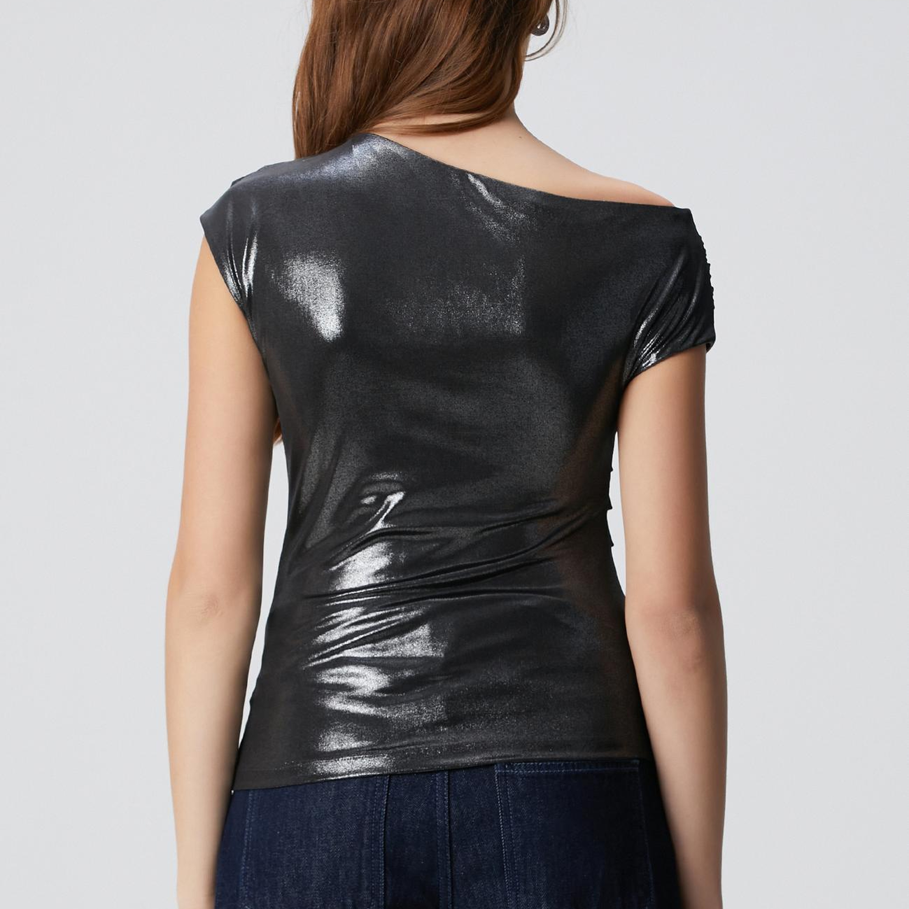 Network Kadın Antrasit Parlak Drapeli Örme Bluz