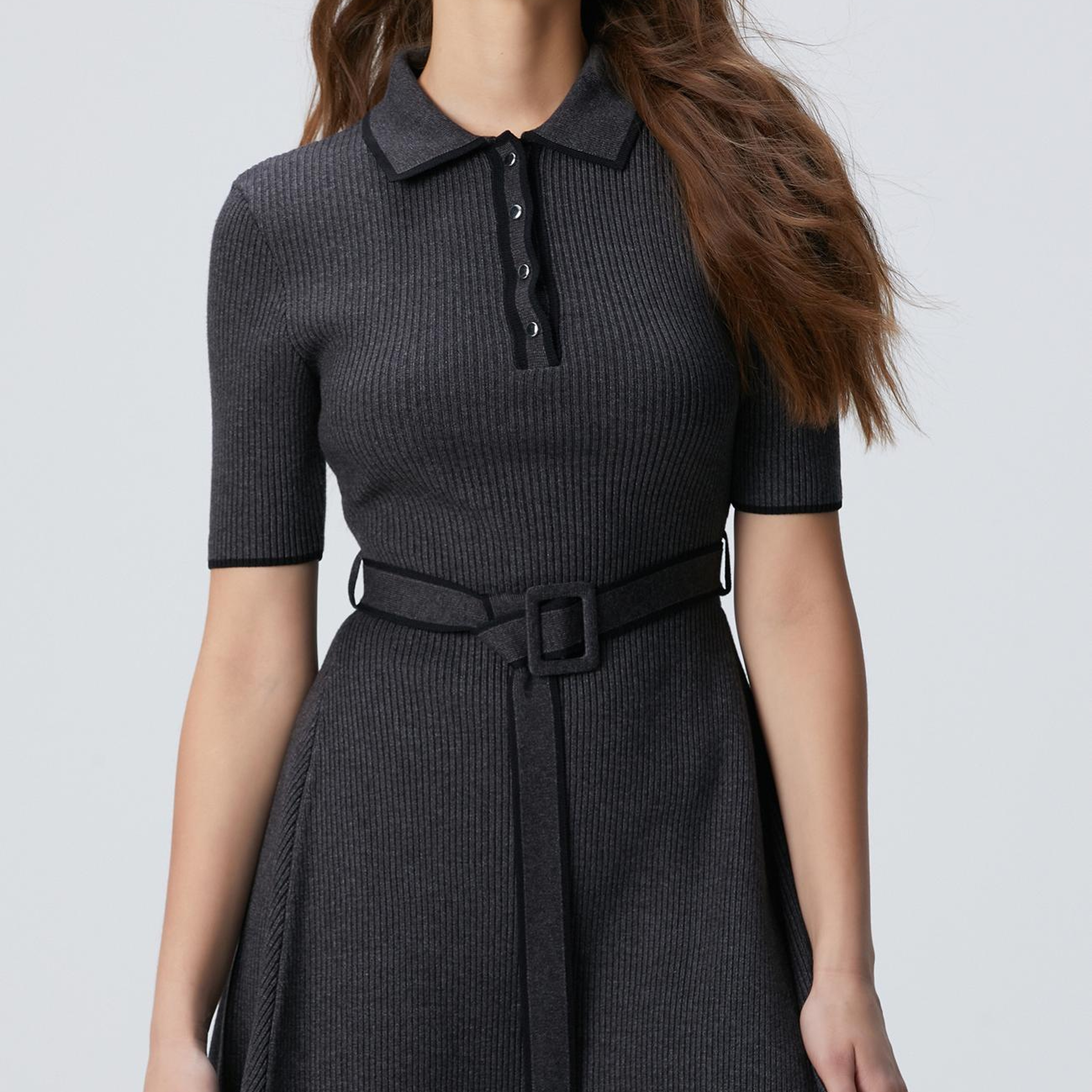 Network Kadın Antrasit Evaze Form Mini Triko Elbise