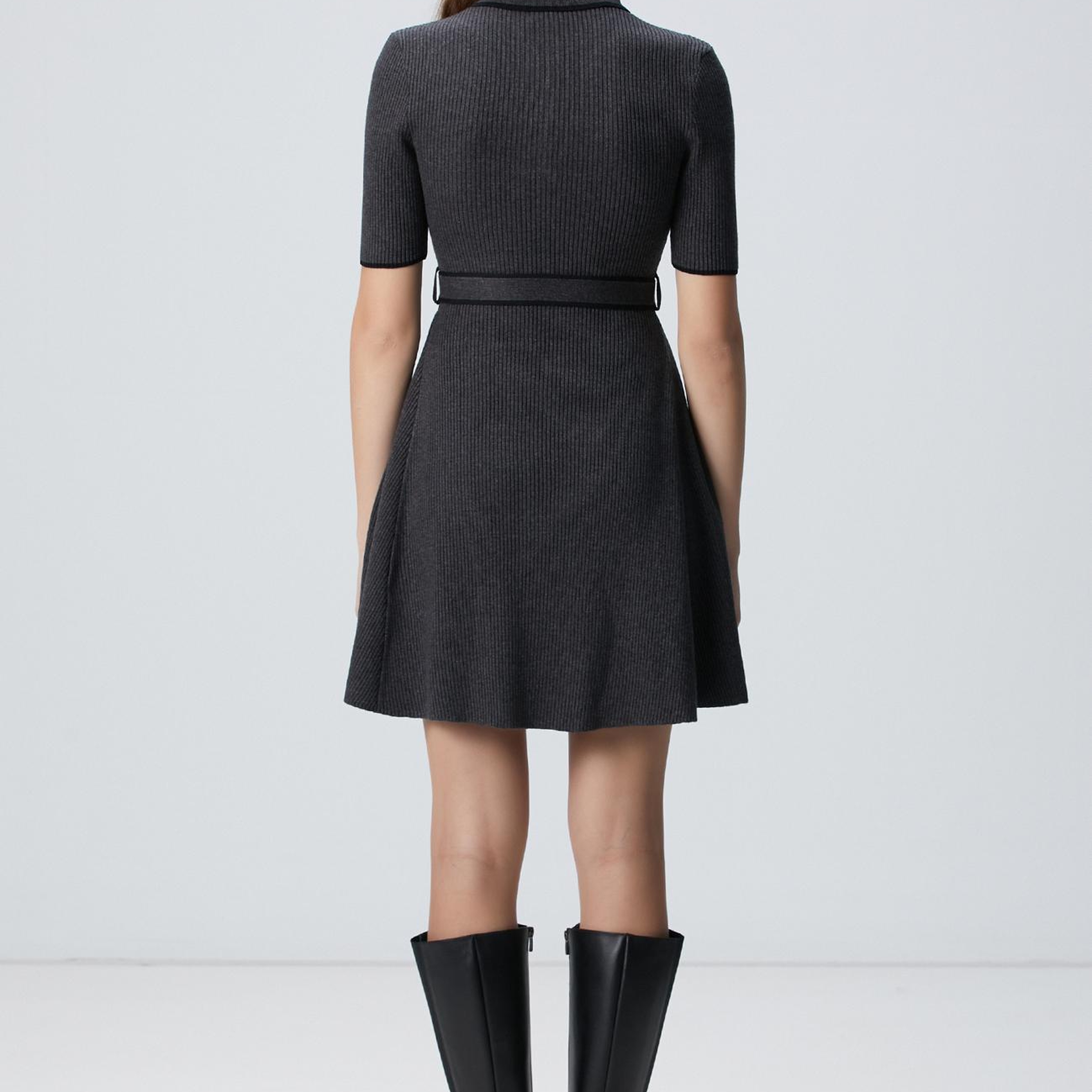 Network Kadın Antrasit Evaze Form Mini Triko Elbise