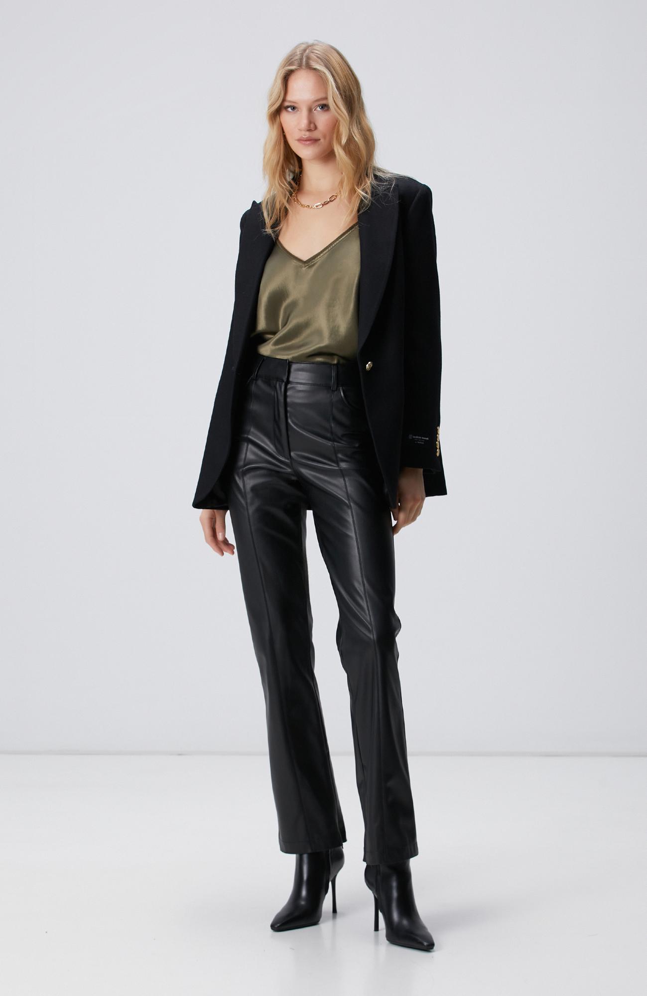 Network Kadın Siyah Vegan Deri Pantolon