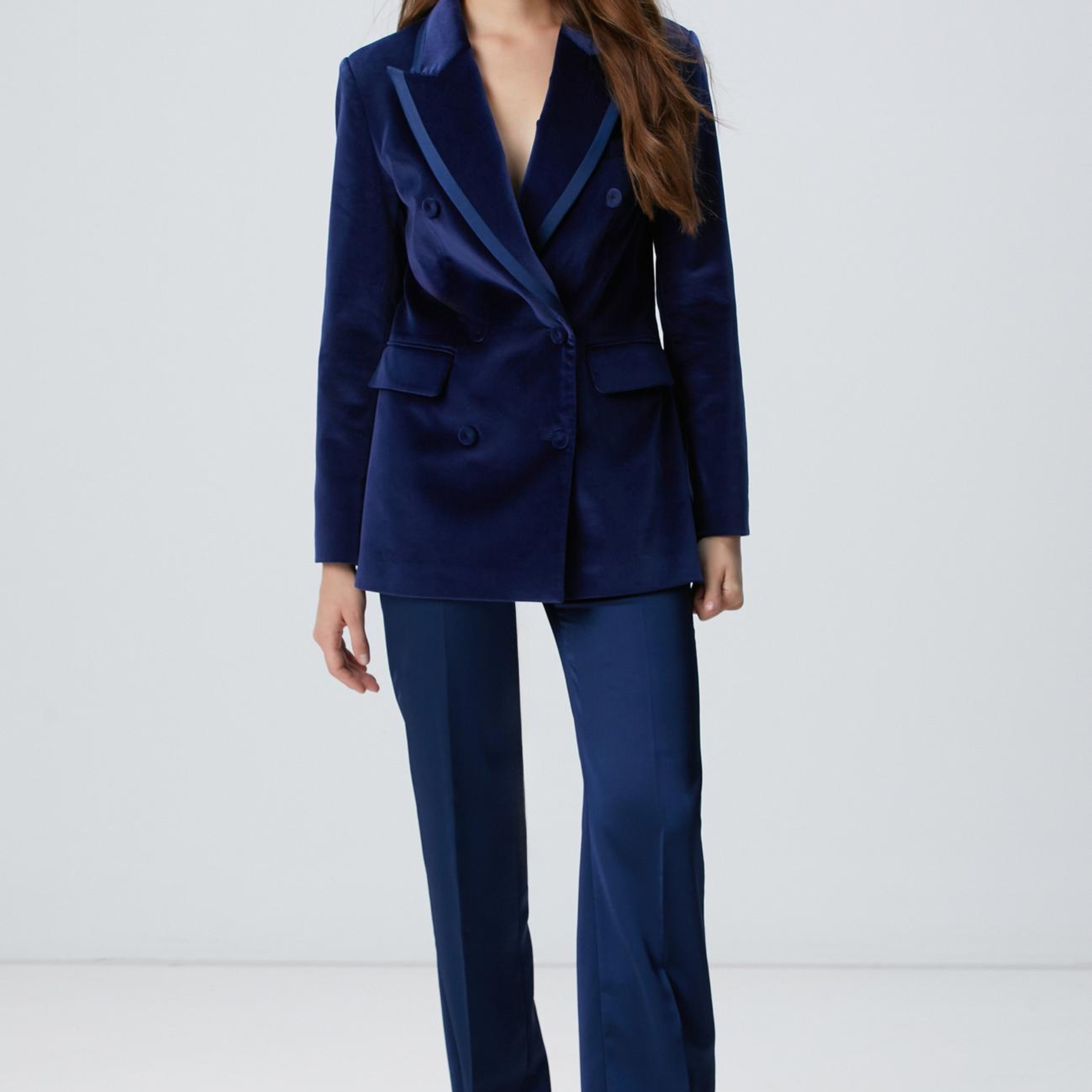 Network Kadın Gece Mavisi Saten Pantolon