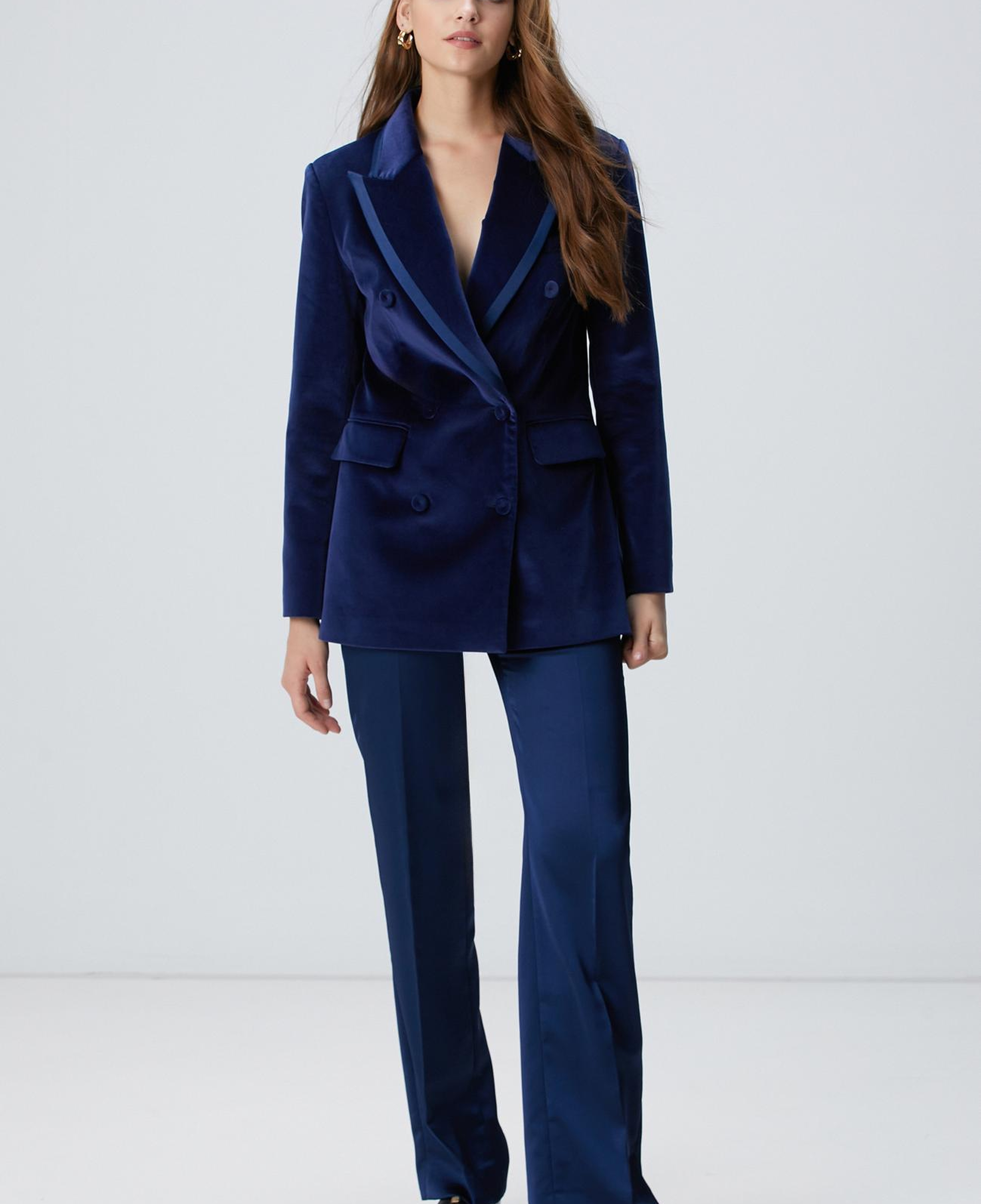 Network Kadın Gece Mavisi Saten Pantolon