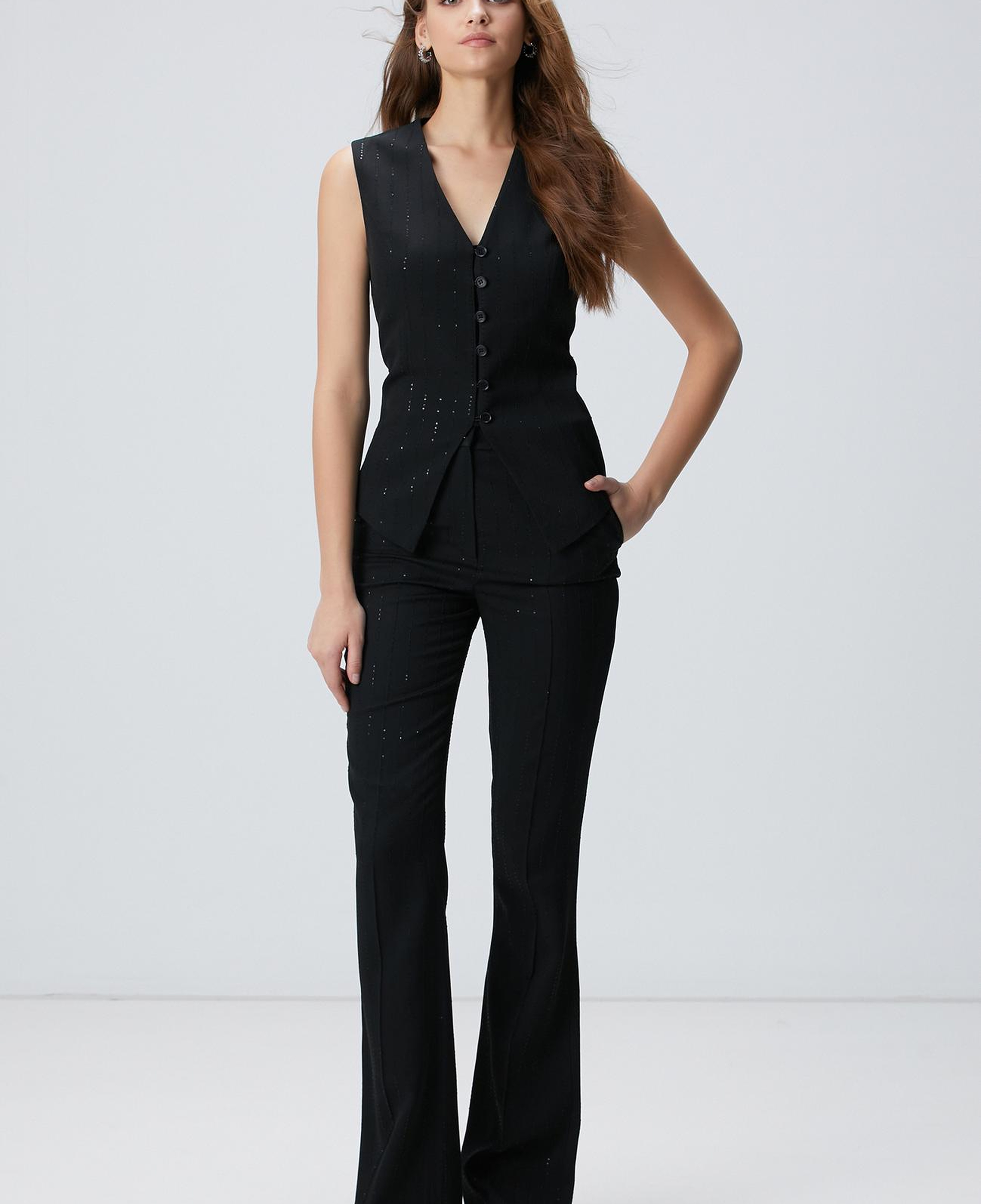 Network Kadın Siyah Çizgili Payetli Pantolon