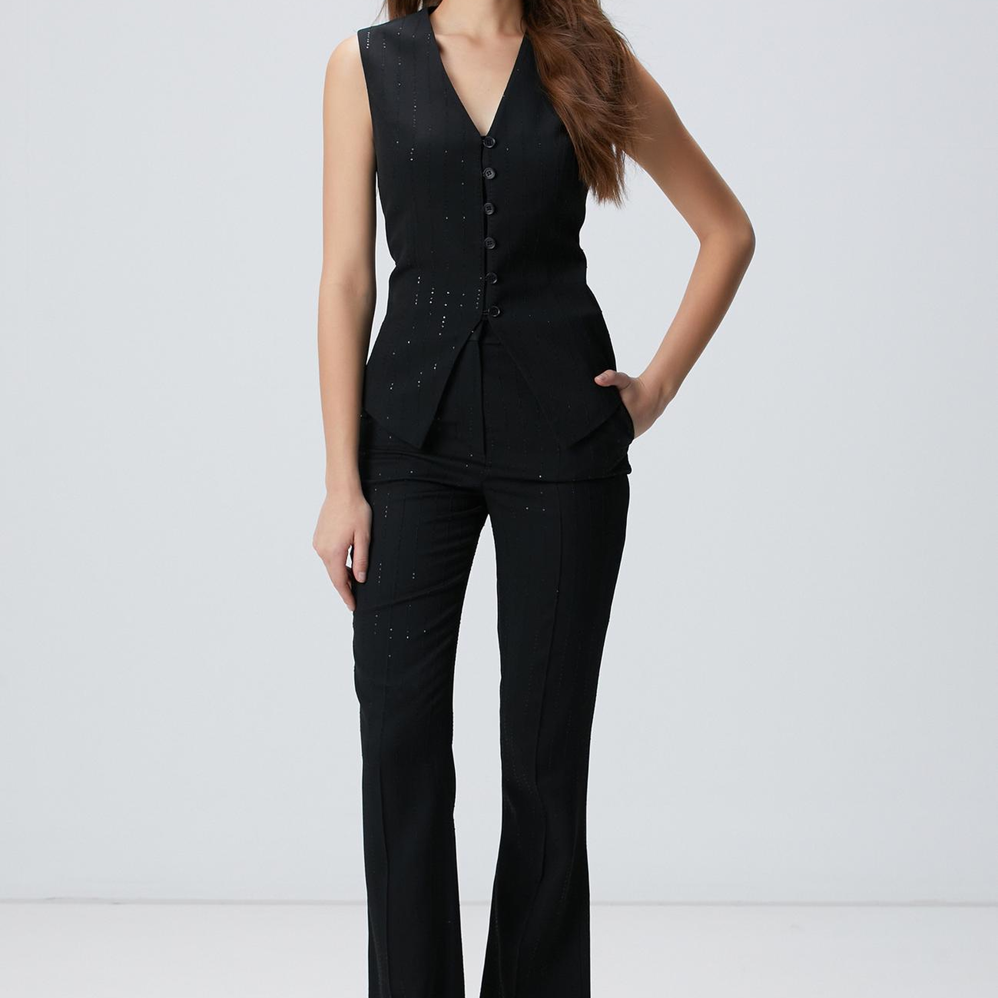 Network Kadın Siyah Çizgili Payetli Pantolon