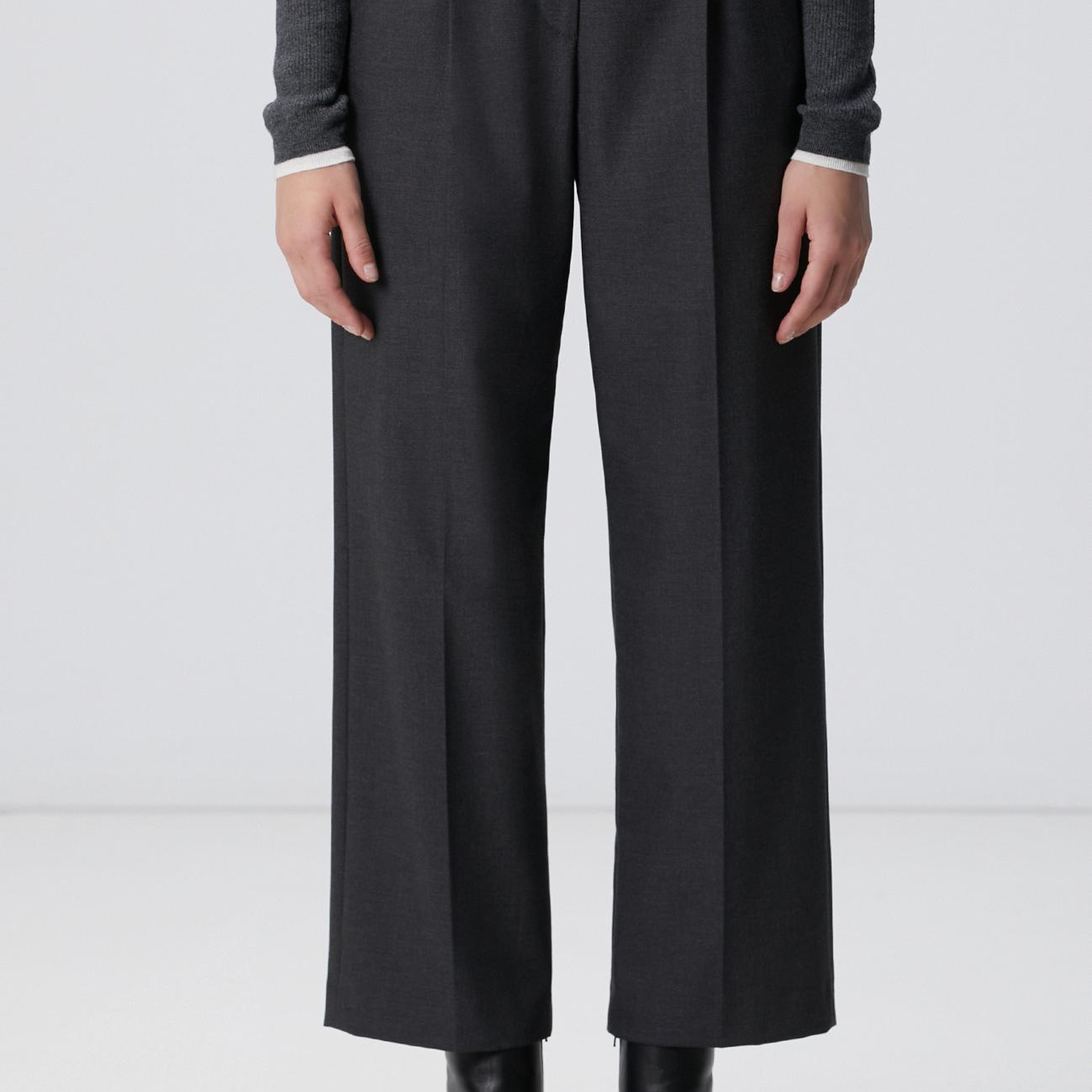 Network Kadın Koyu Gri Pileli Yüksek Bel Pantolon