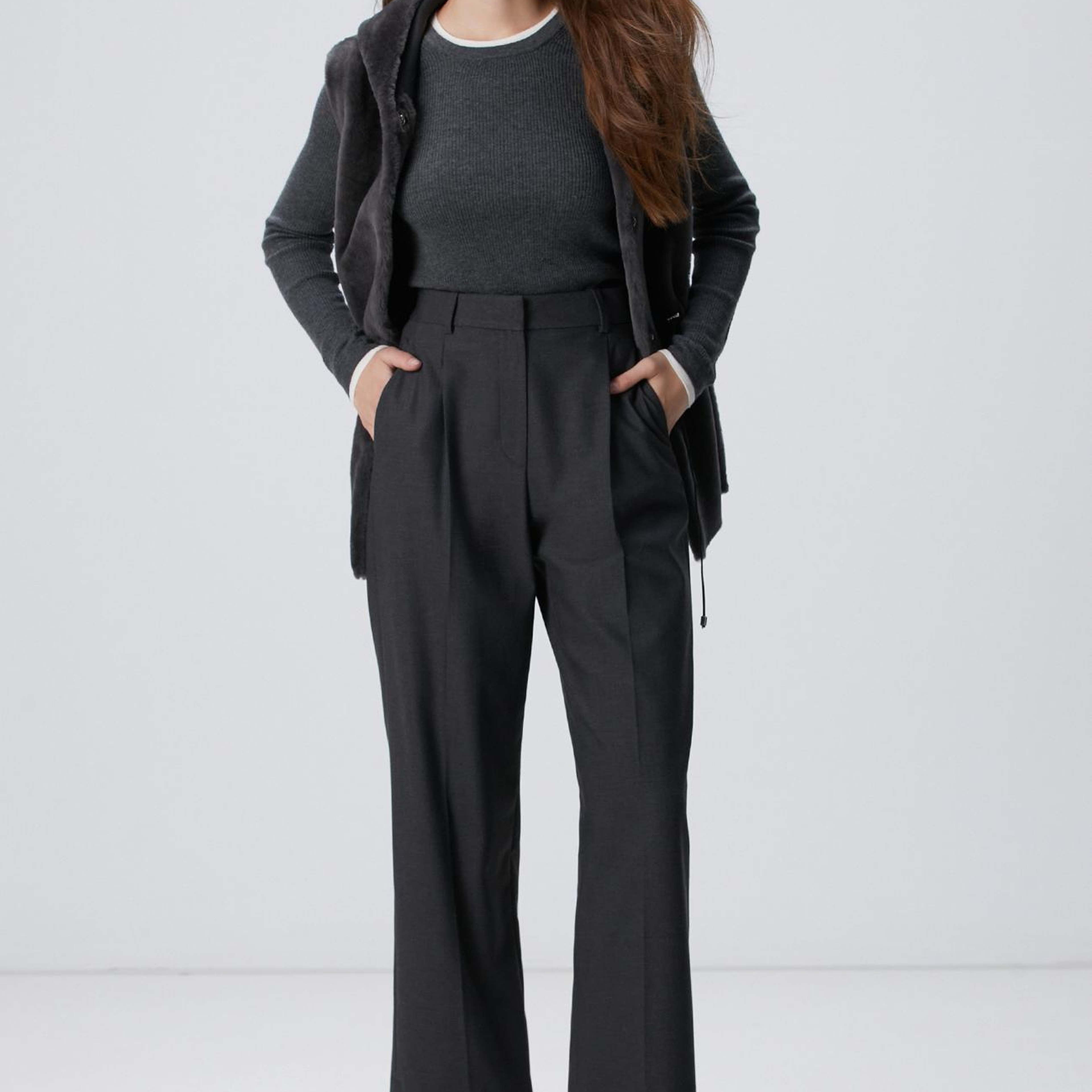 Network Kadın Koyu Gri Pileli Yüksek Bel Pantolon