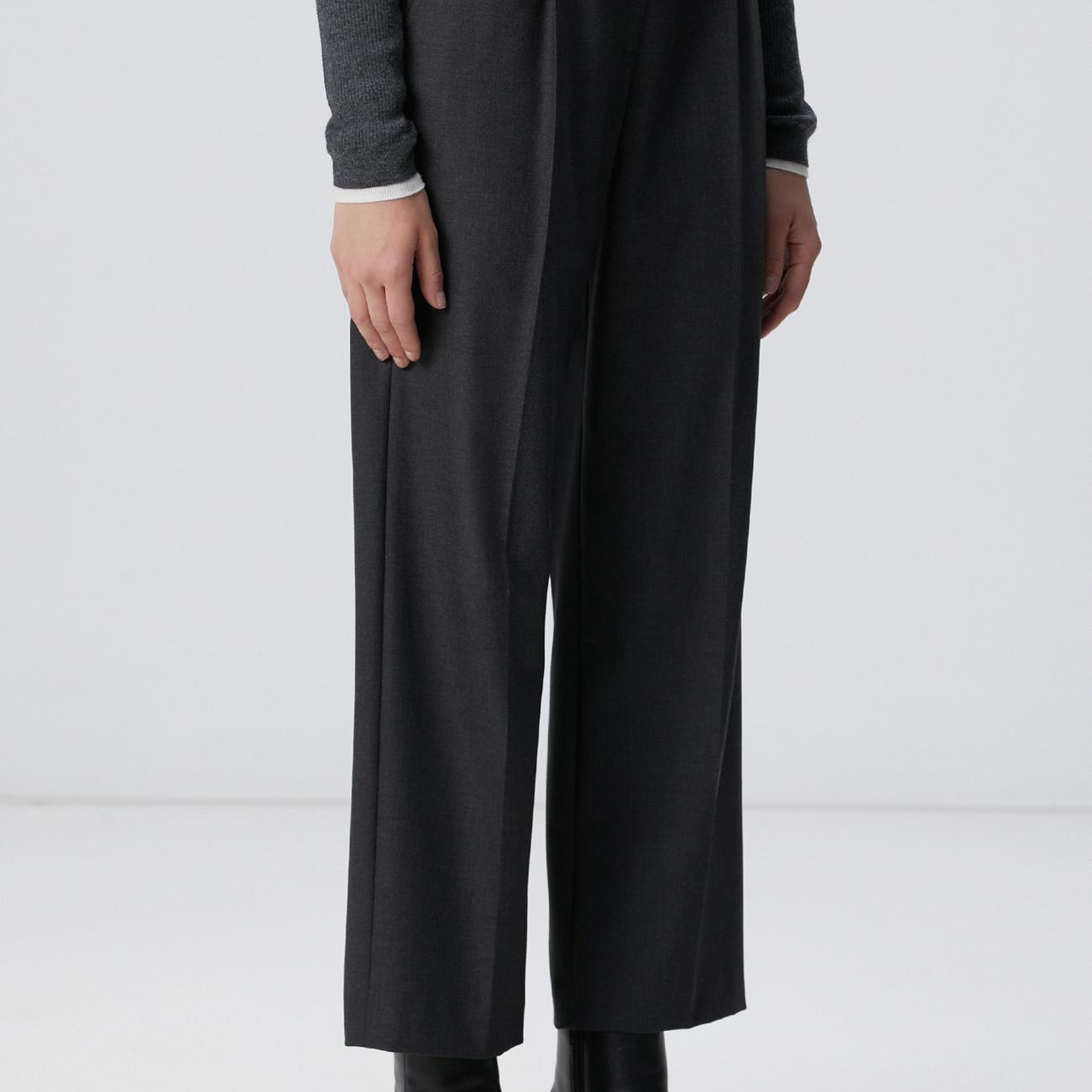 Network Kadın Koyu Gri Pileli Yüksek Bel Pantolon