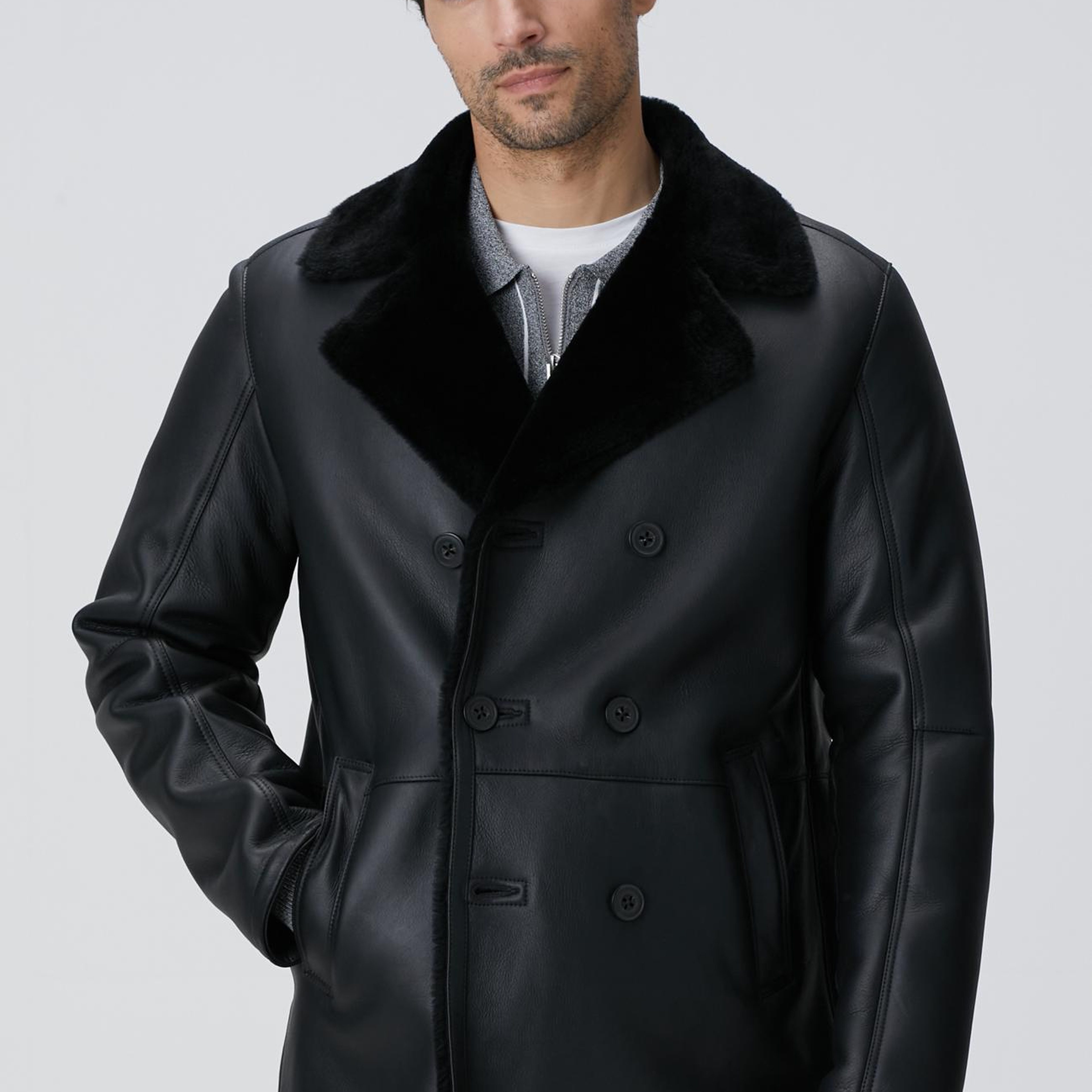 Network Erkek Limited Siyah Kruvaze Yaka Deri Kaban