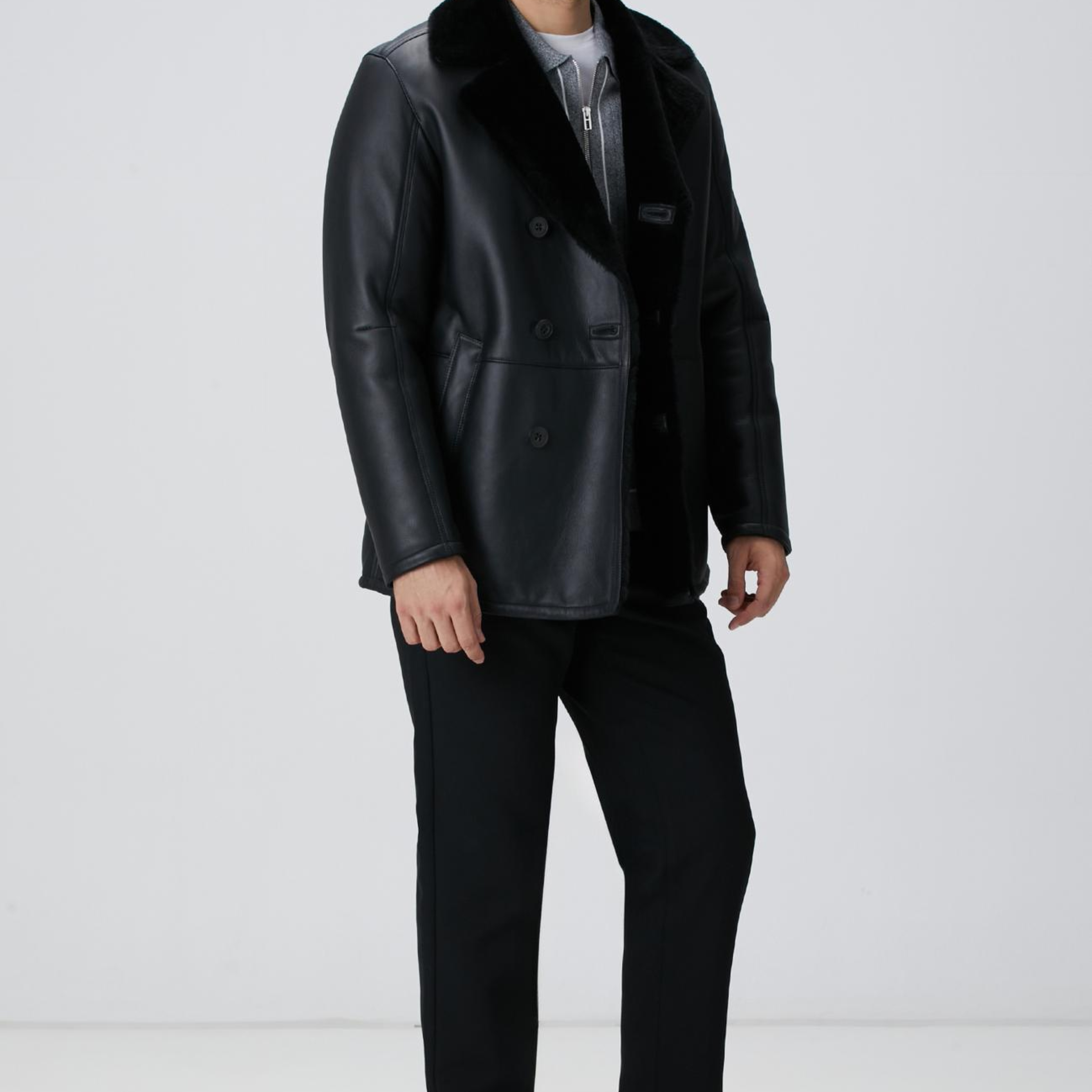 Network Erkek Limited Siyah Kruvaze Yaka Deri Kaban