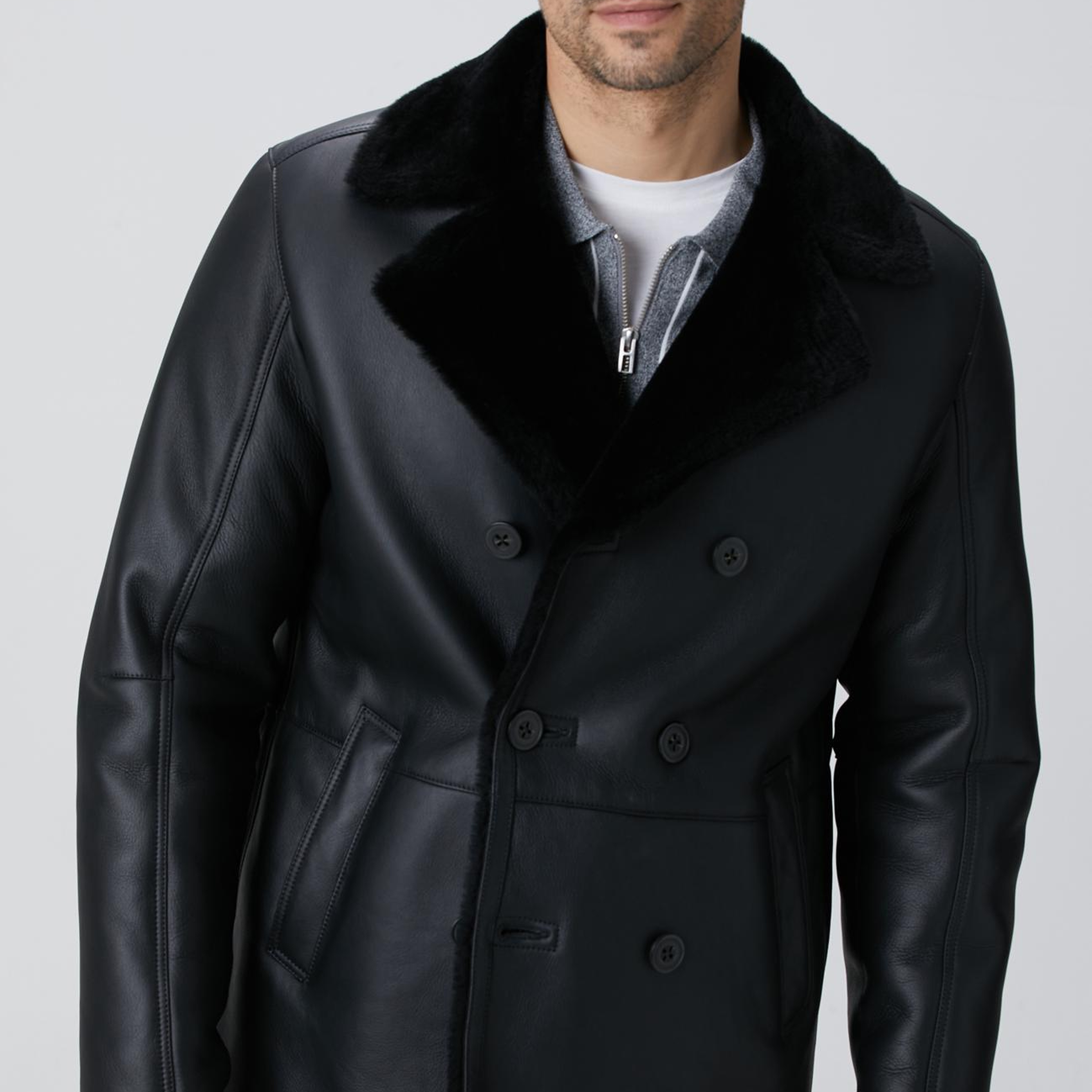 Network Erkek Limited Siyah Kruvaze Yaka Deri Kaban