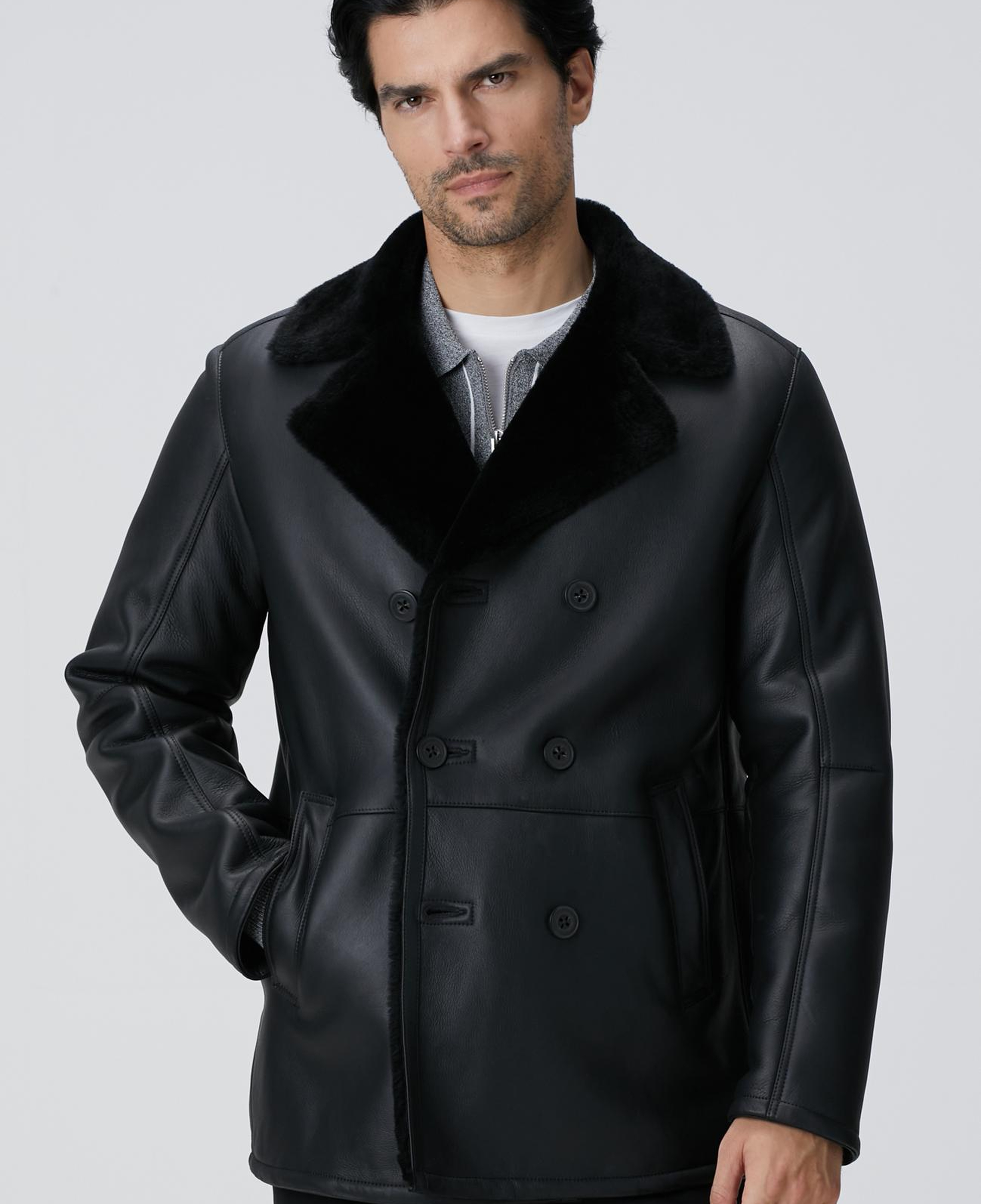 Network Erkek Limited Siyah Kruvaze Yaka Deri Kaban