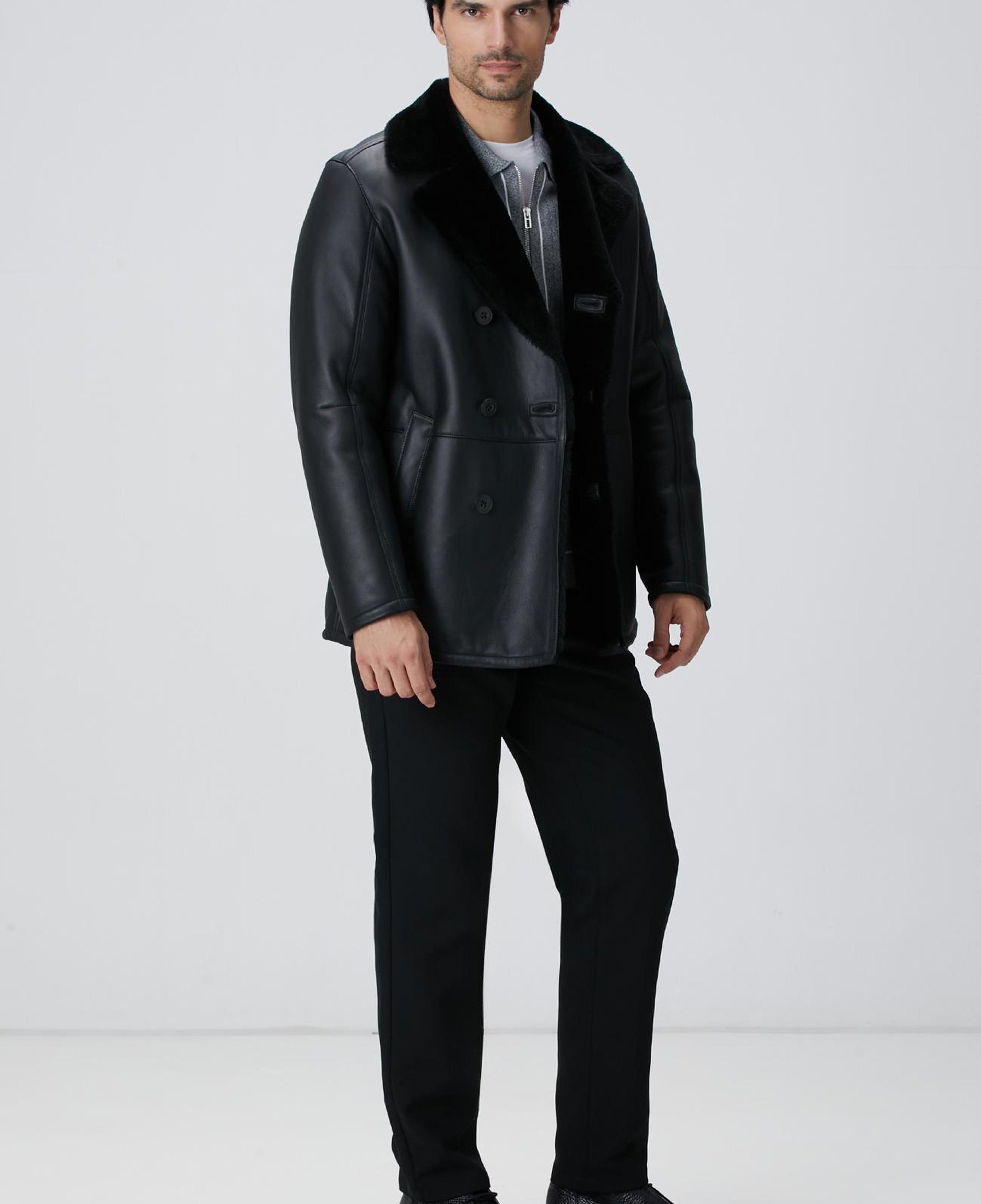 Network Erkek Limited Siyah Kruvaze Yaka Deri Kaban