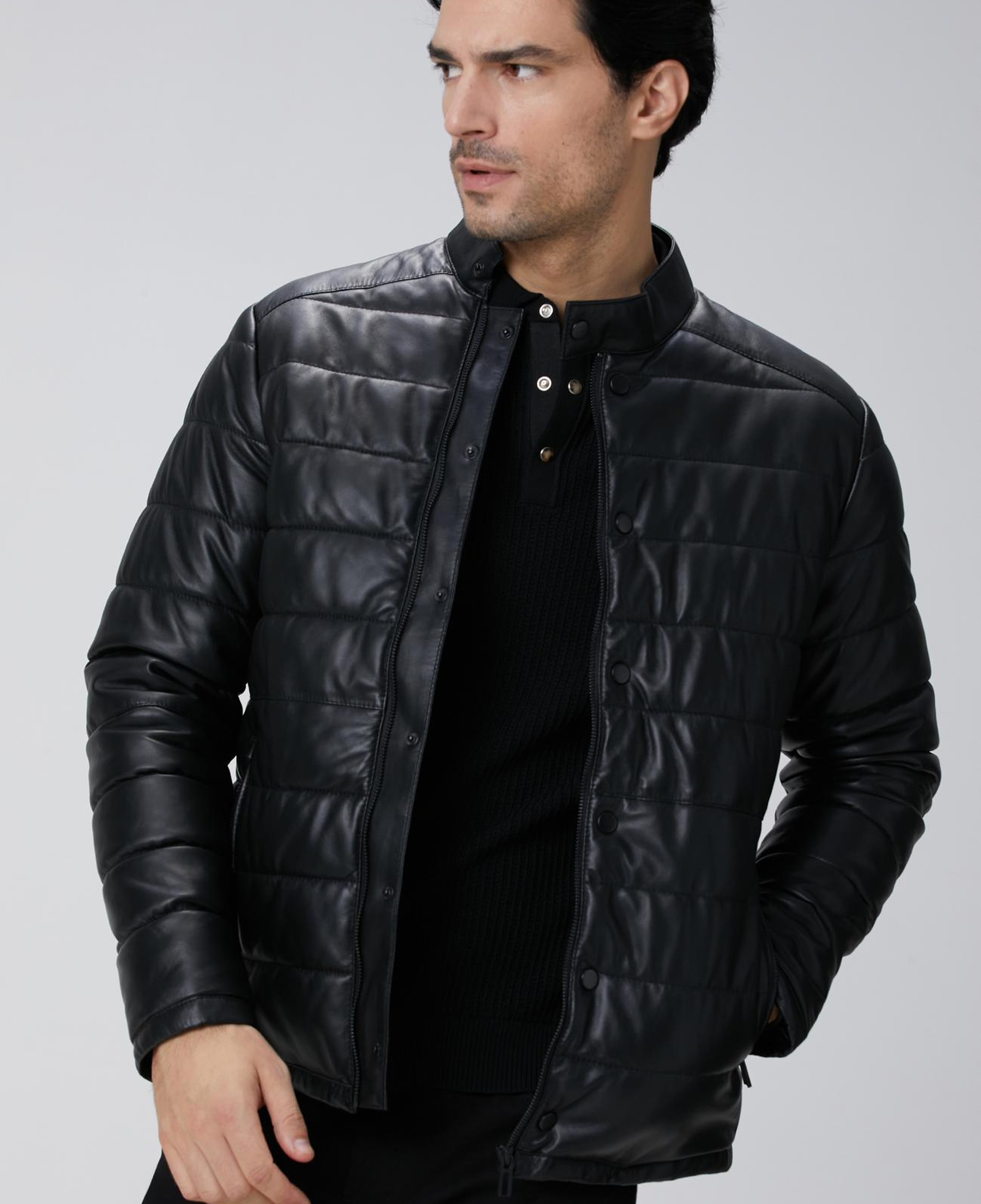 Network Erkek Siyah Kapitoneli Deri Mont