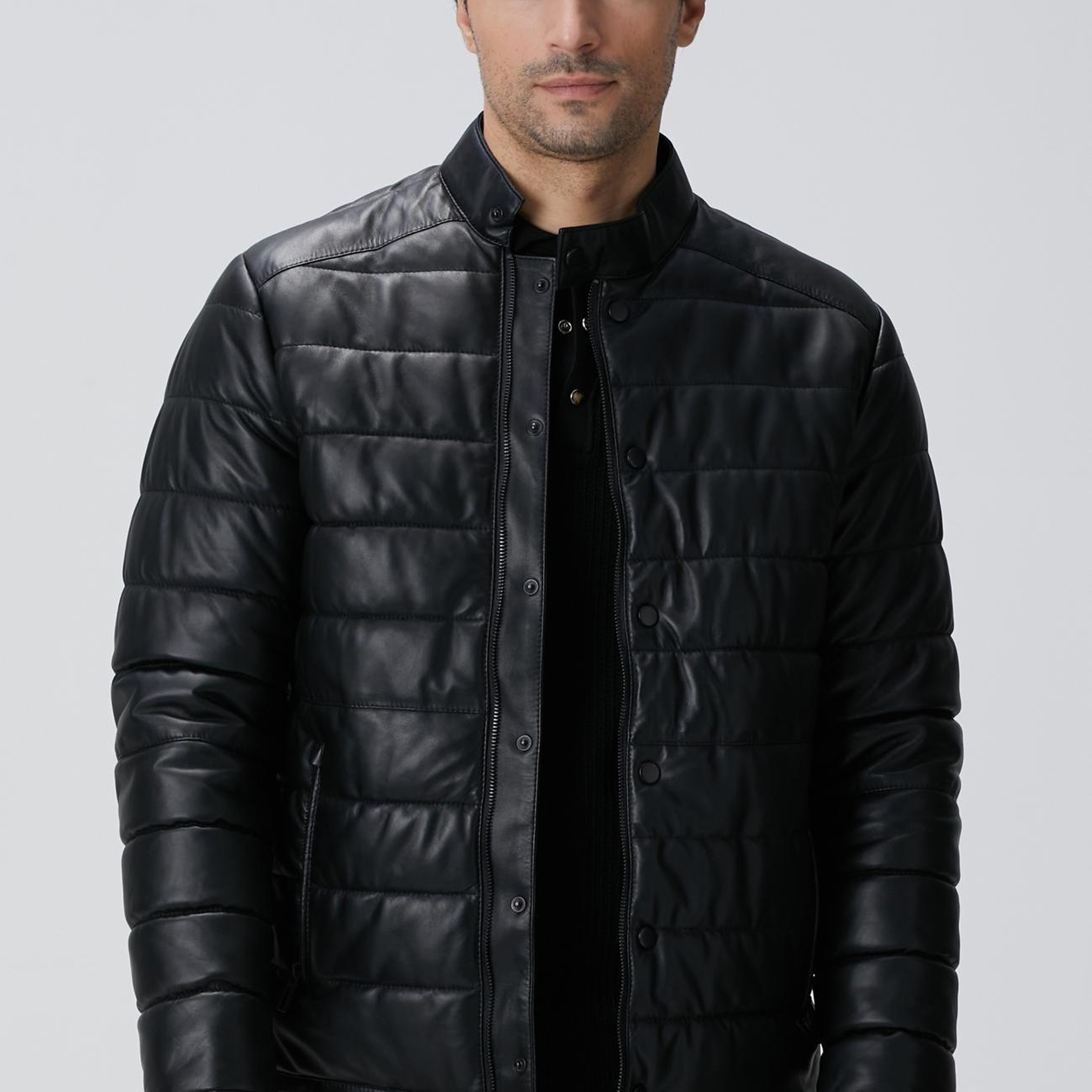 Network Erkek Siyah Kapitoneli Deri Mont