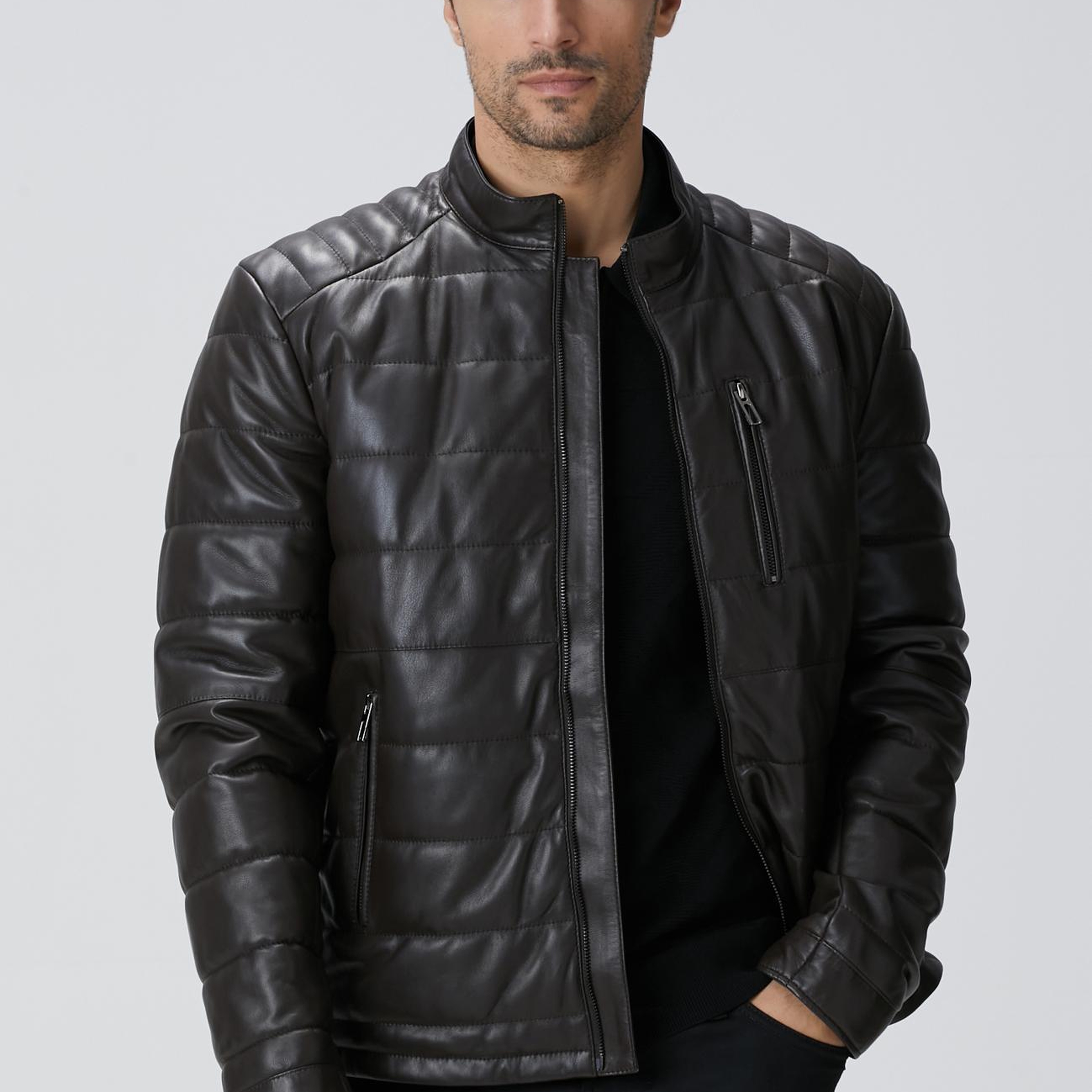 Network Erkek Kahverengi Dik Yaka Deri Mont