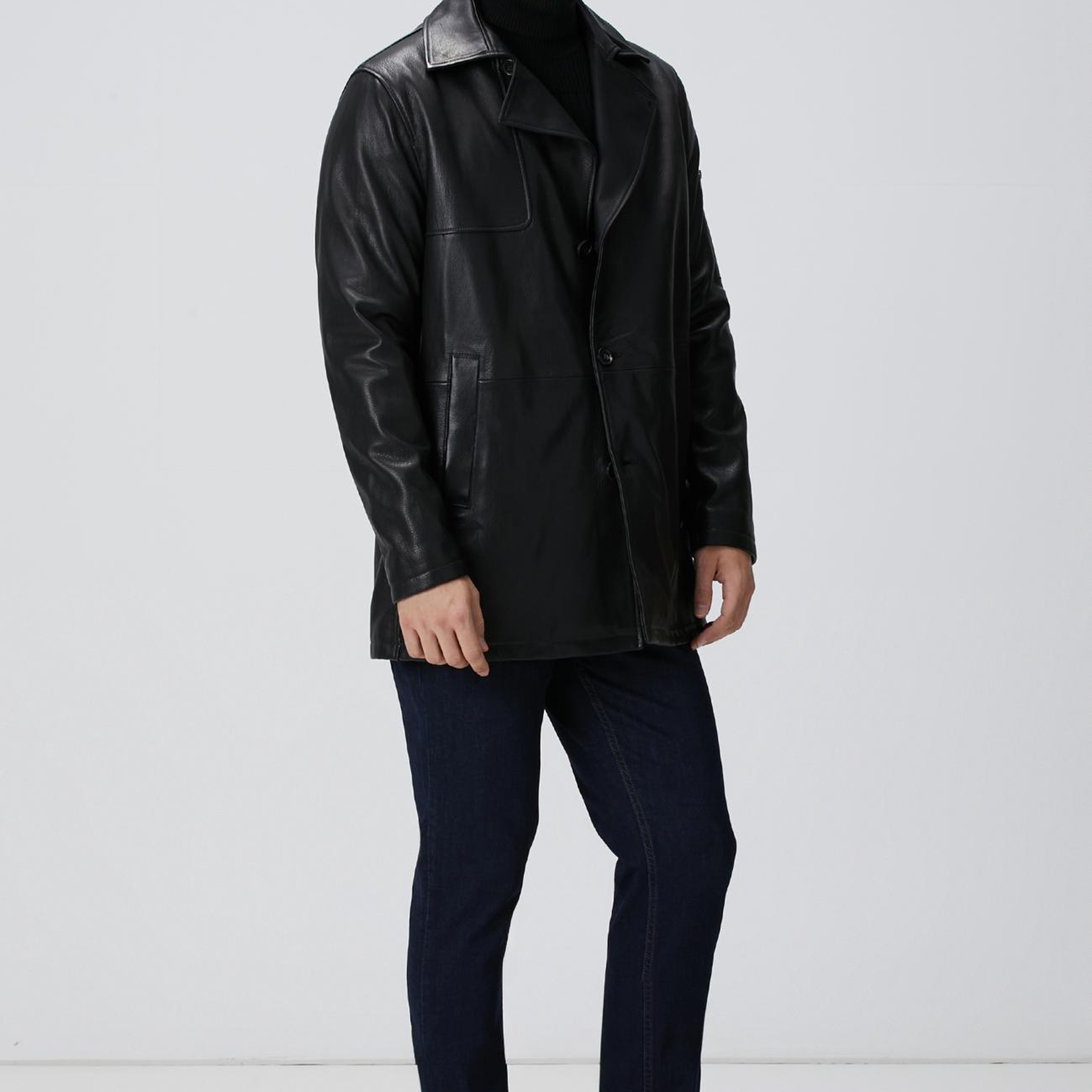 Network Erkek Siyah Deri Pardösü