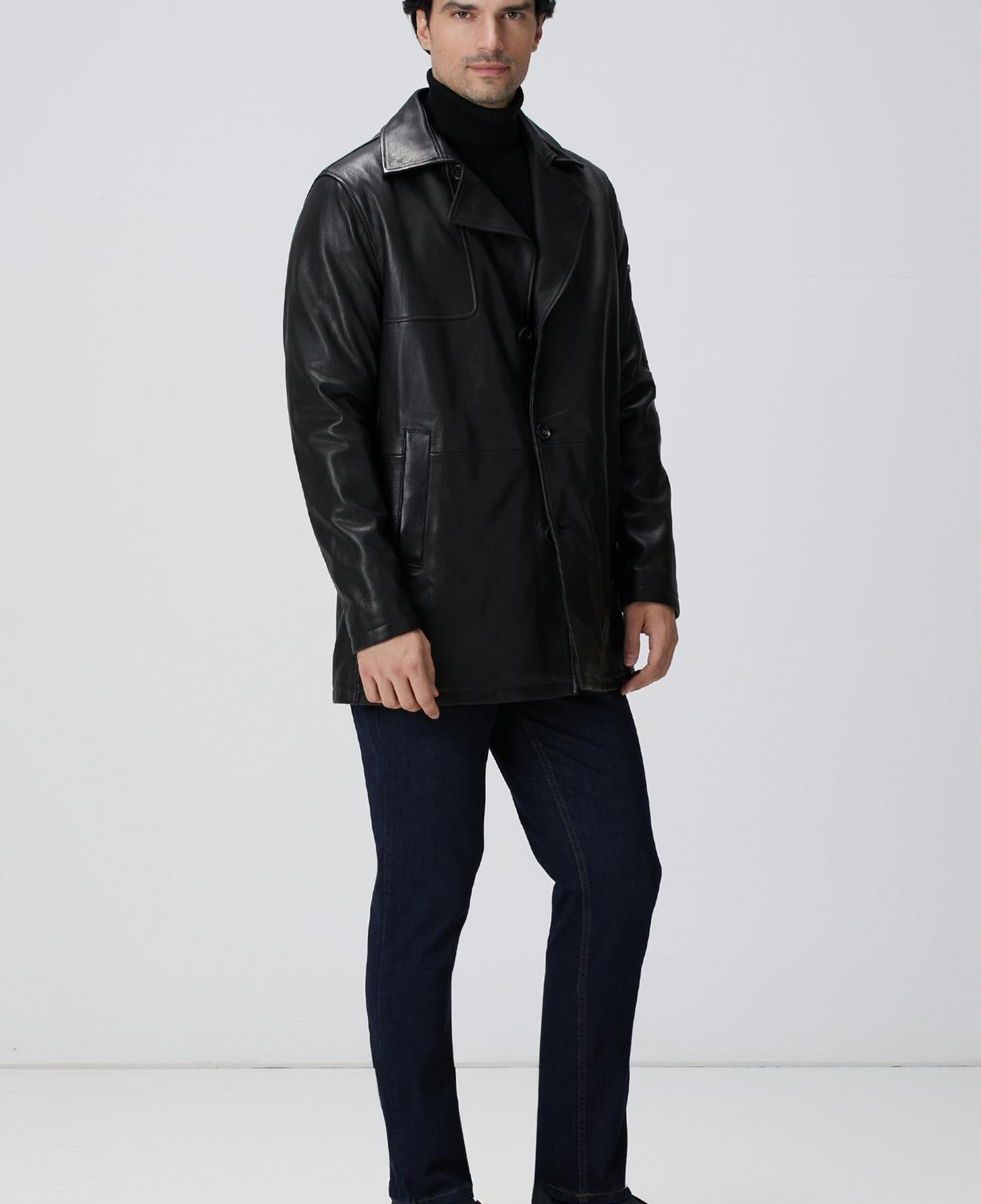 Network Erkek Siyah Deri Pardösü