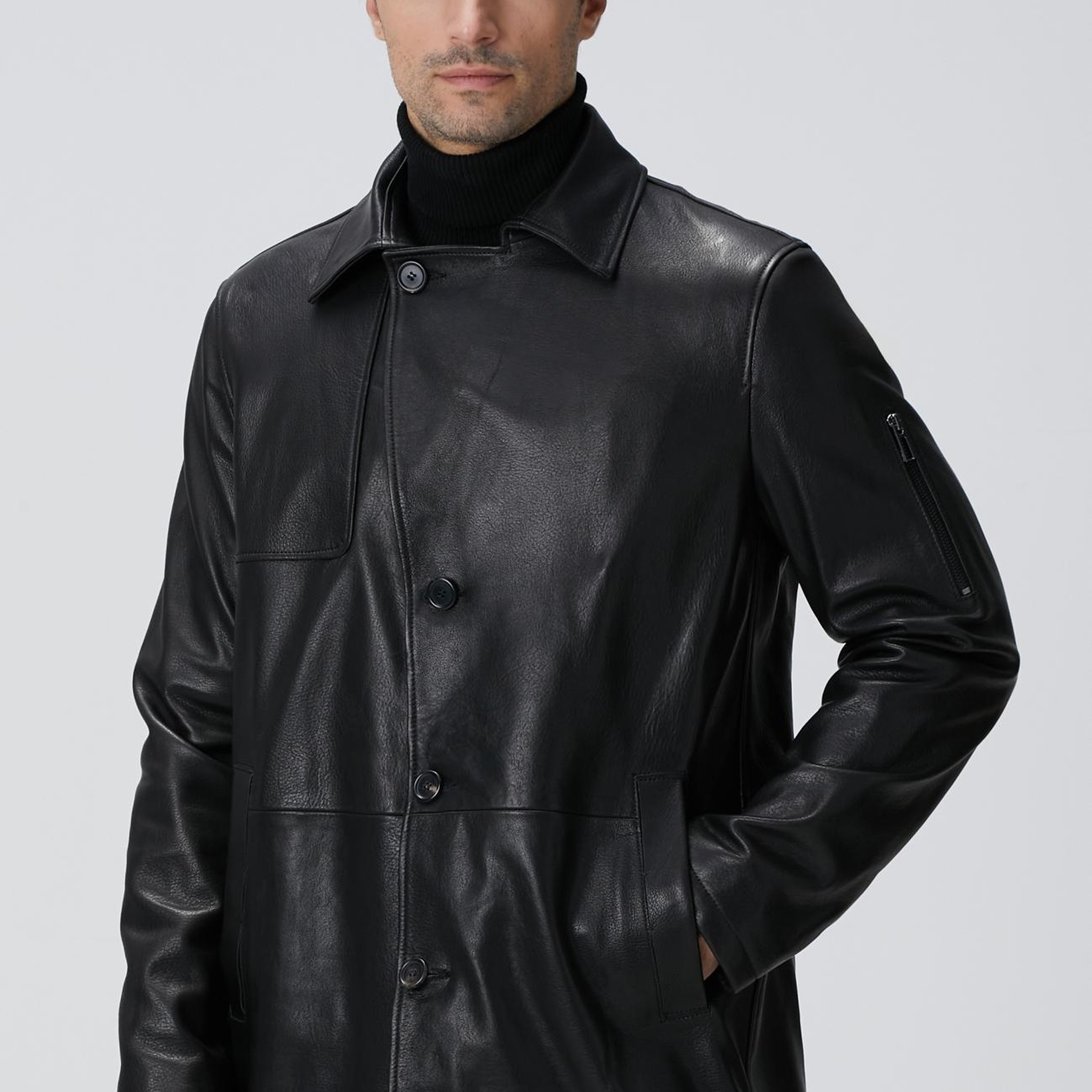 Network Erkek Siyah Deri Pardösü