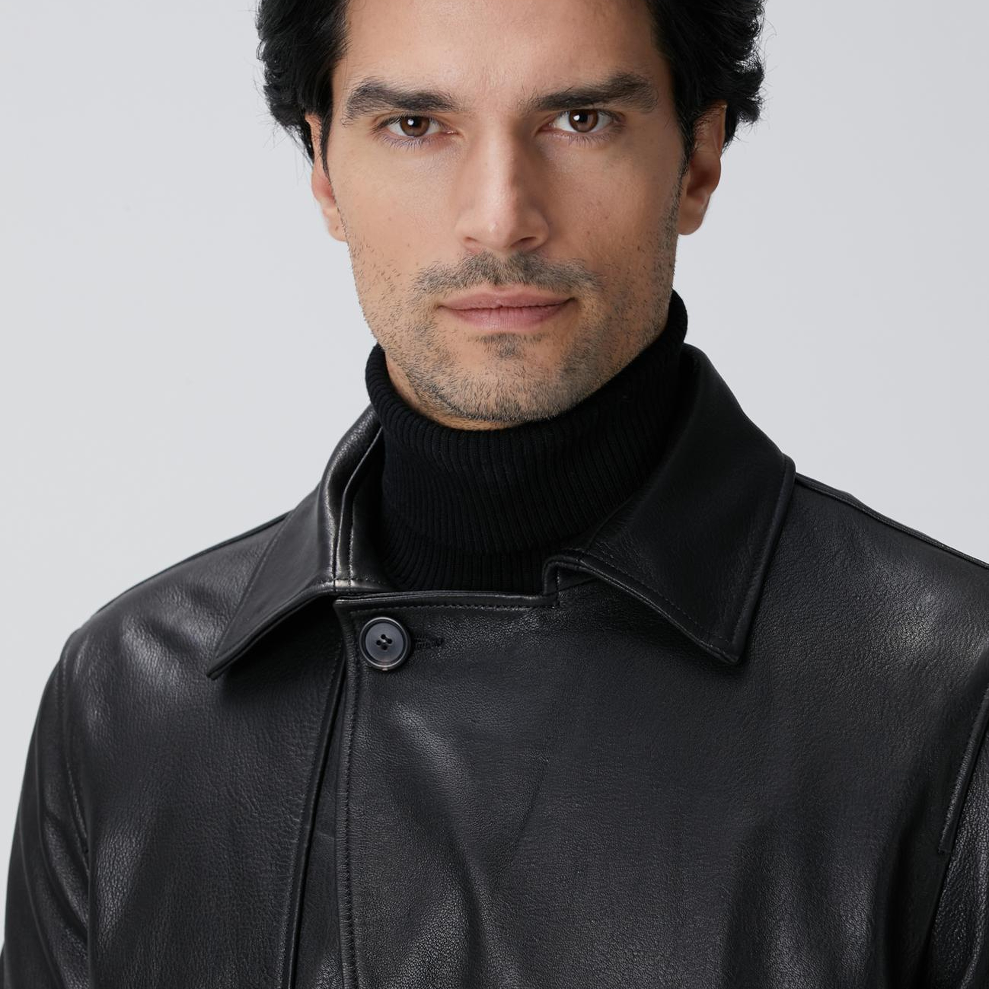 Network Erkek Siyah Deri Pardösü