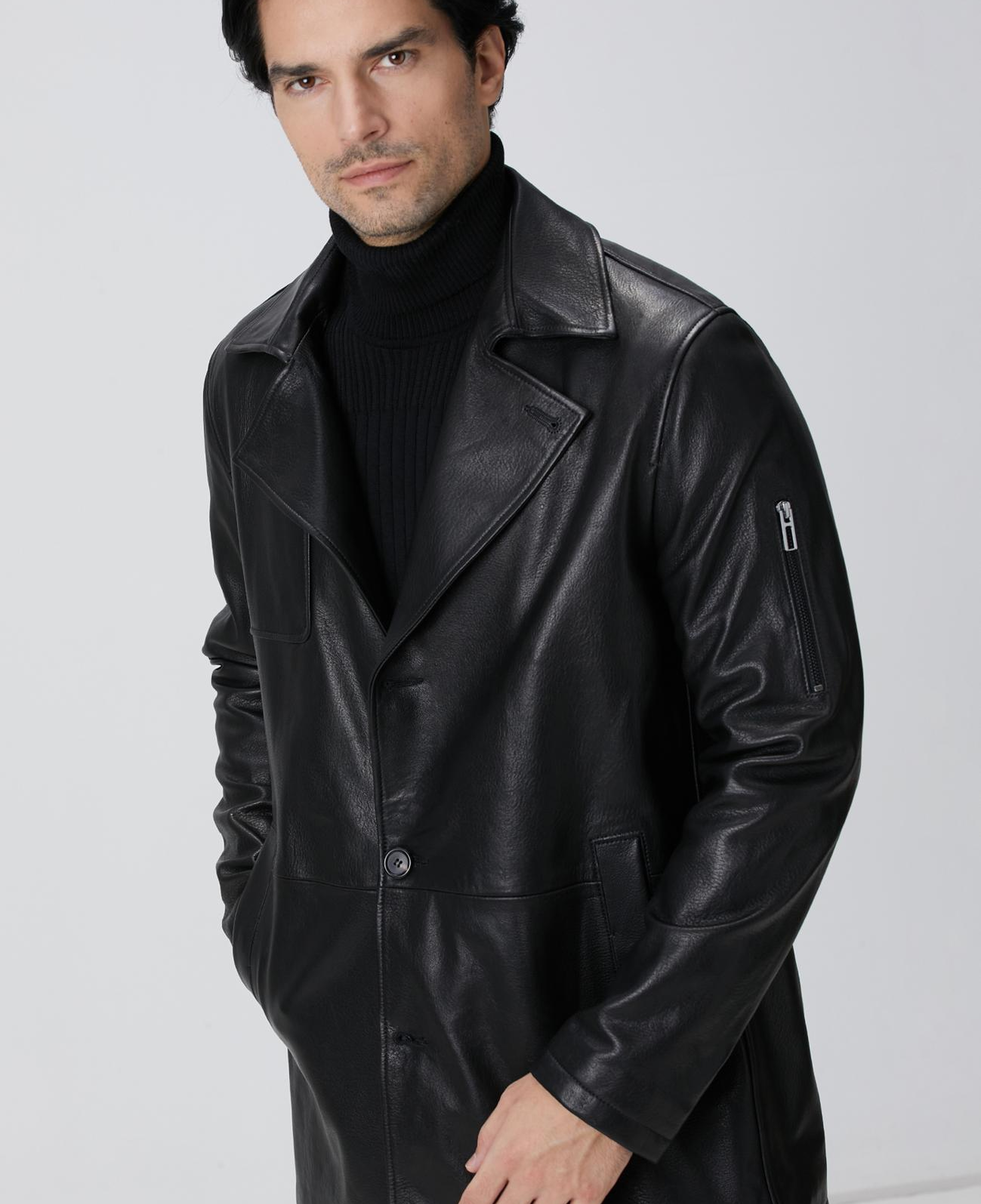 Network Erkek Siyah Deri Pardösü