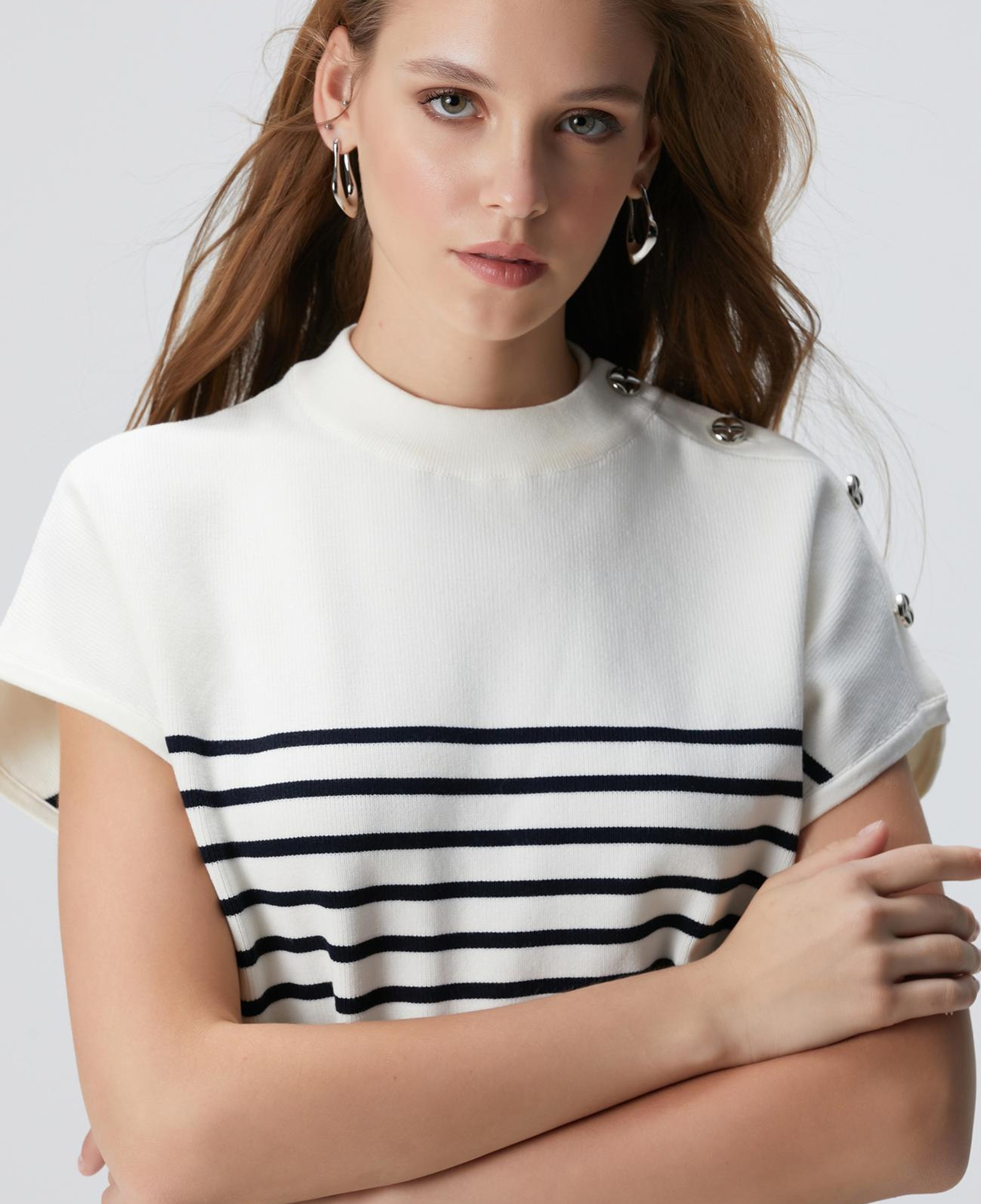 Network Kadın Beyaz Çizgili Kazak