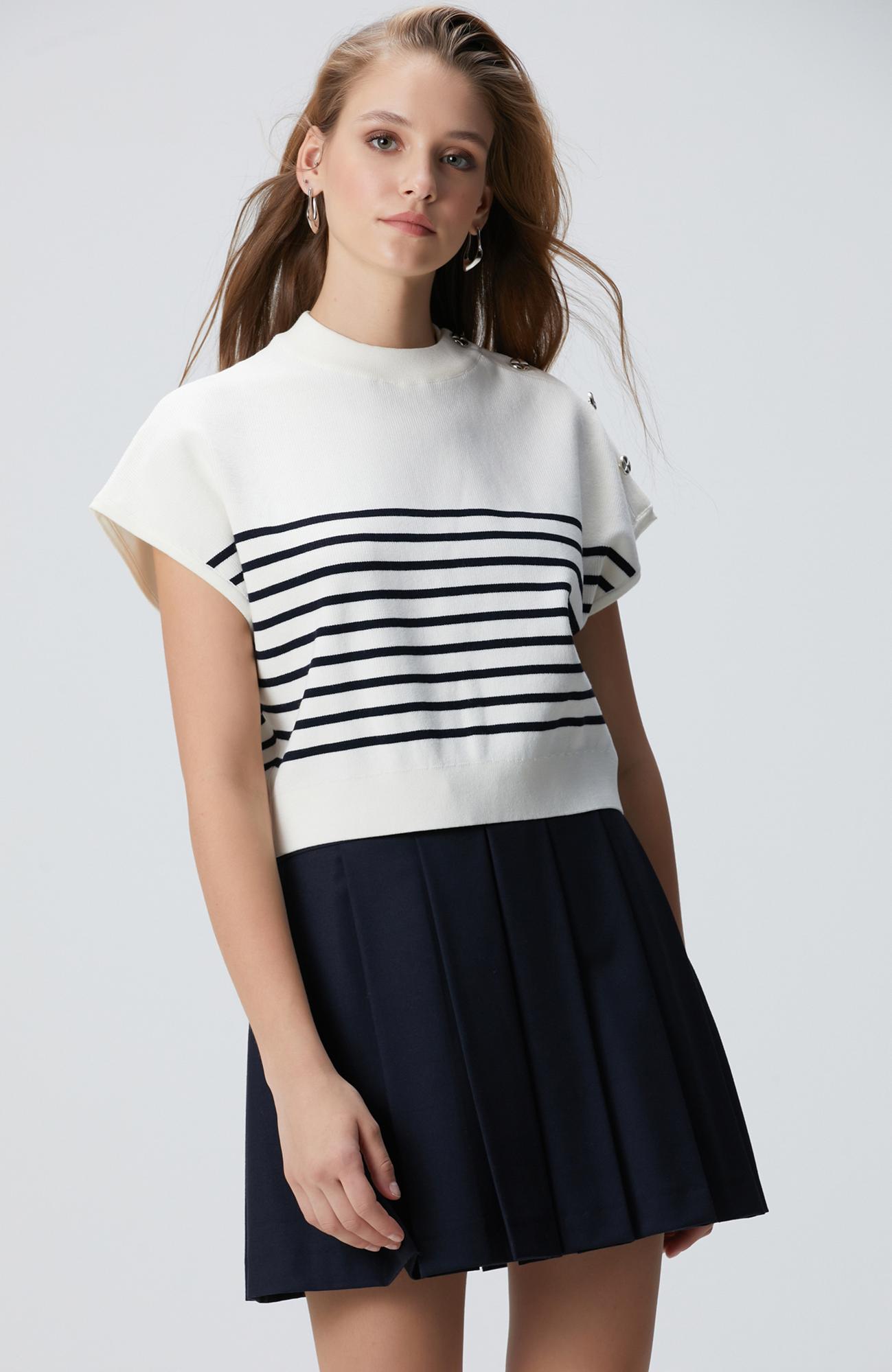 Network Kadın Beyaz Çizgili Kazak