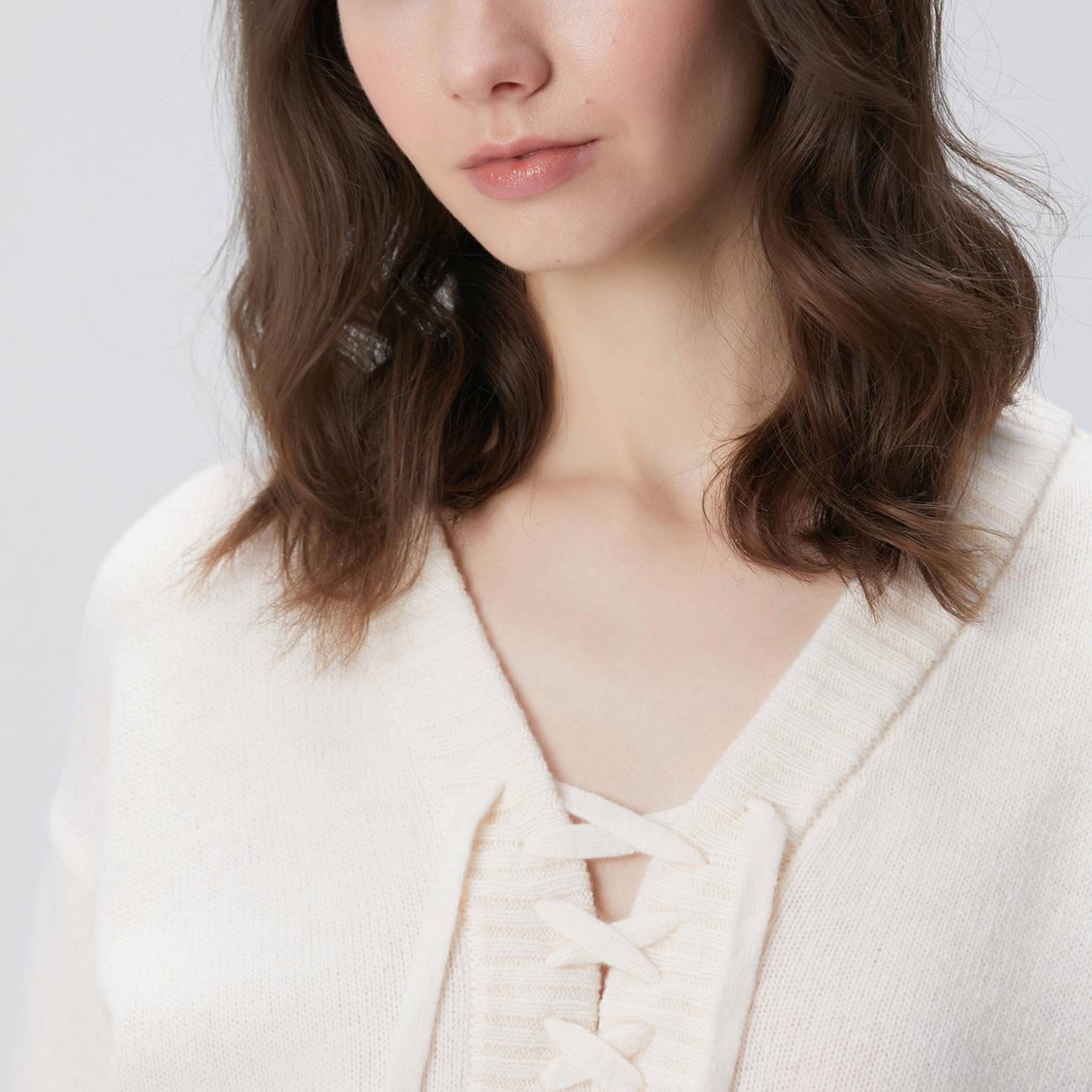 Network Kadın Kırık Beyaz Desenli Yün Karışımlı Triko Kazak