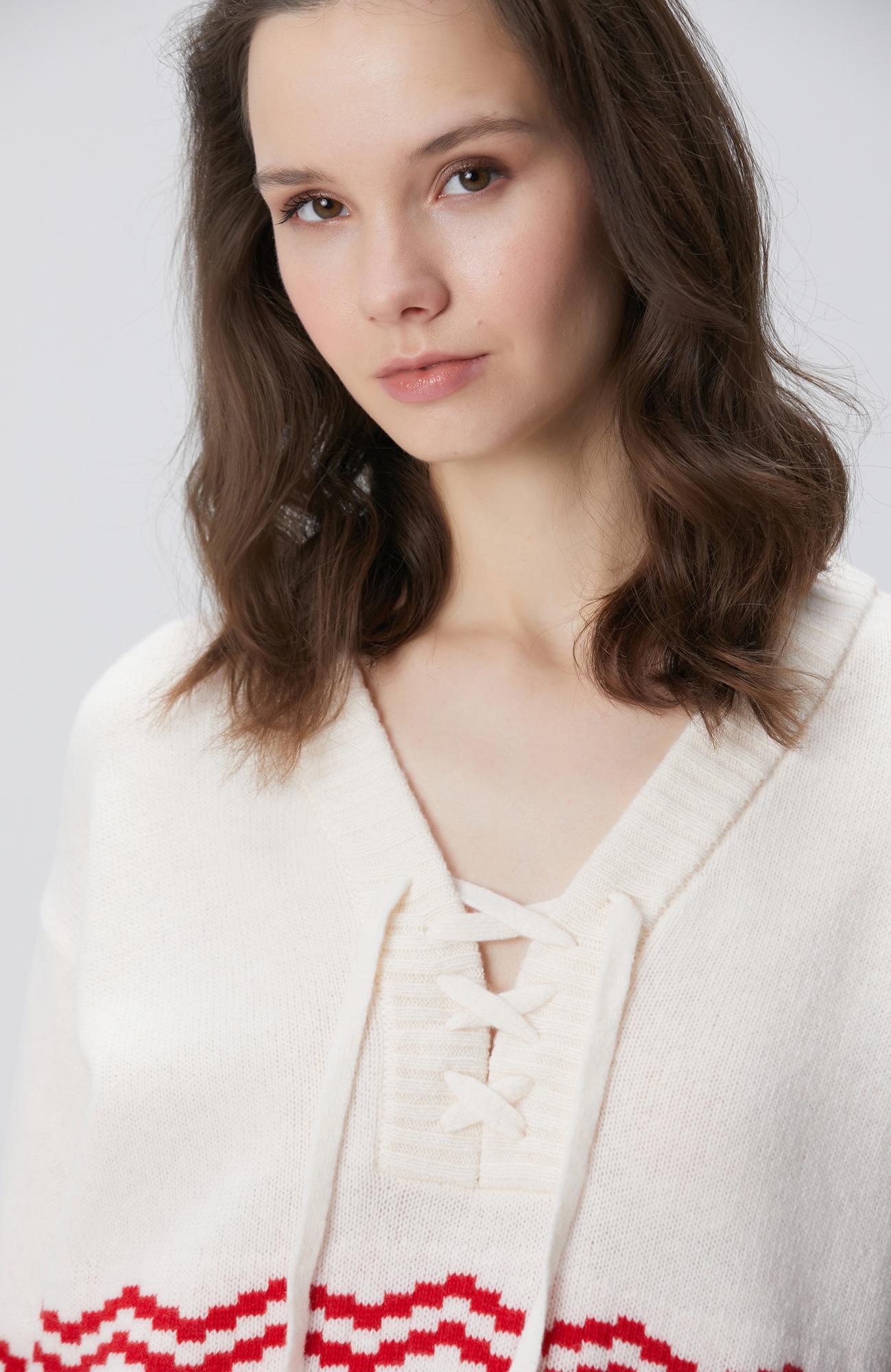 Network Kadın Kırık Beyaz Desenli Yün Karışımlı Triko Kazak