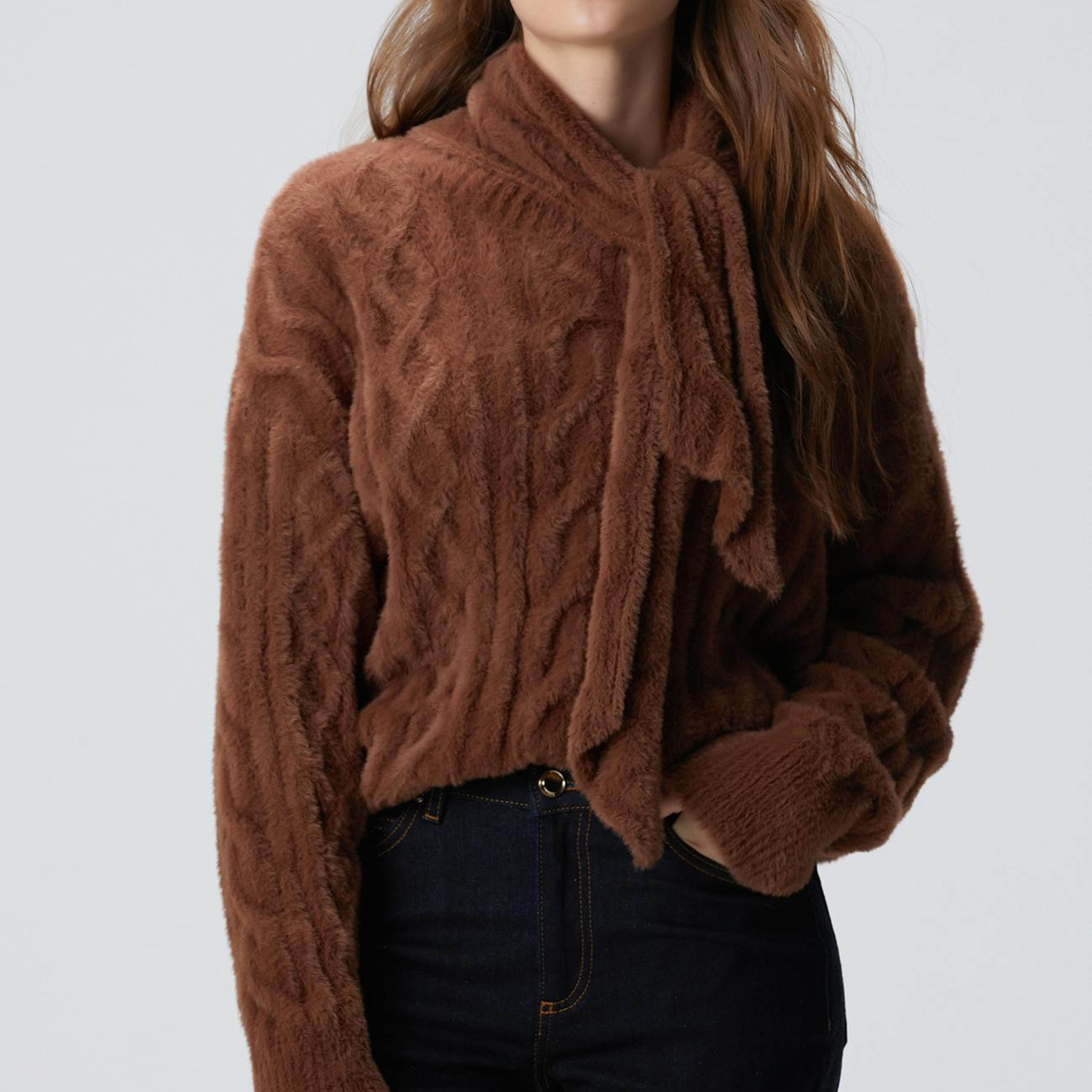 Network Kadın Acı Kahve Saç Örgü Kazak