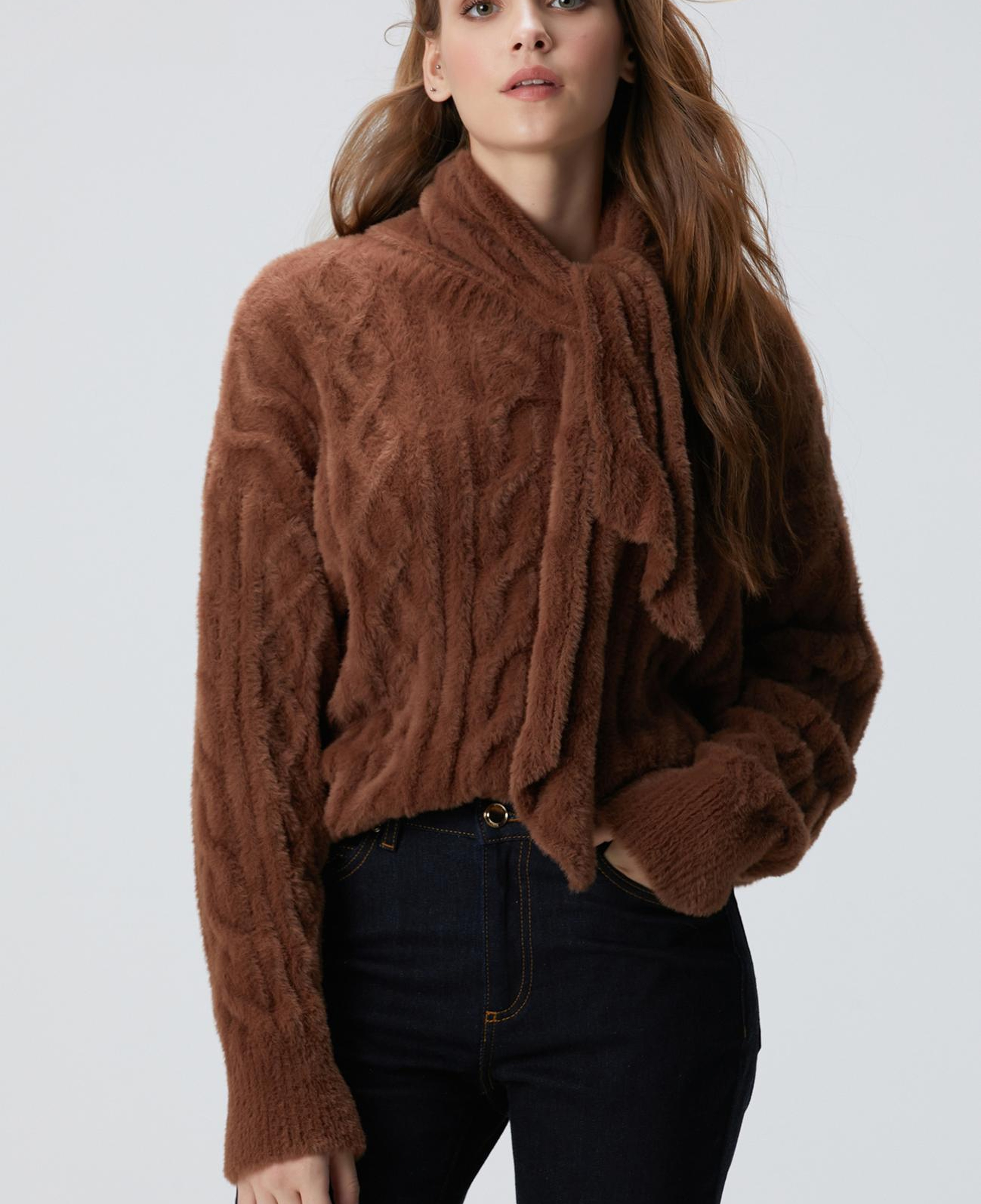 Network Kadın Acı Kahve Saç Örgü Kazak