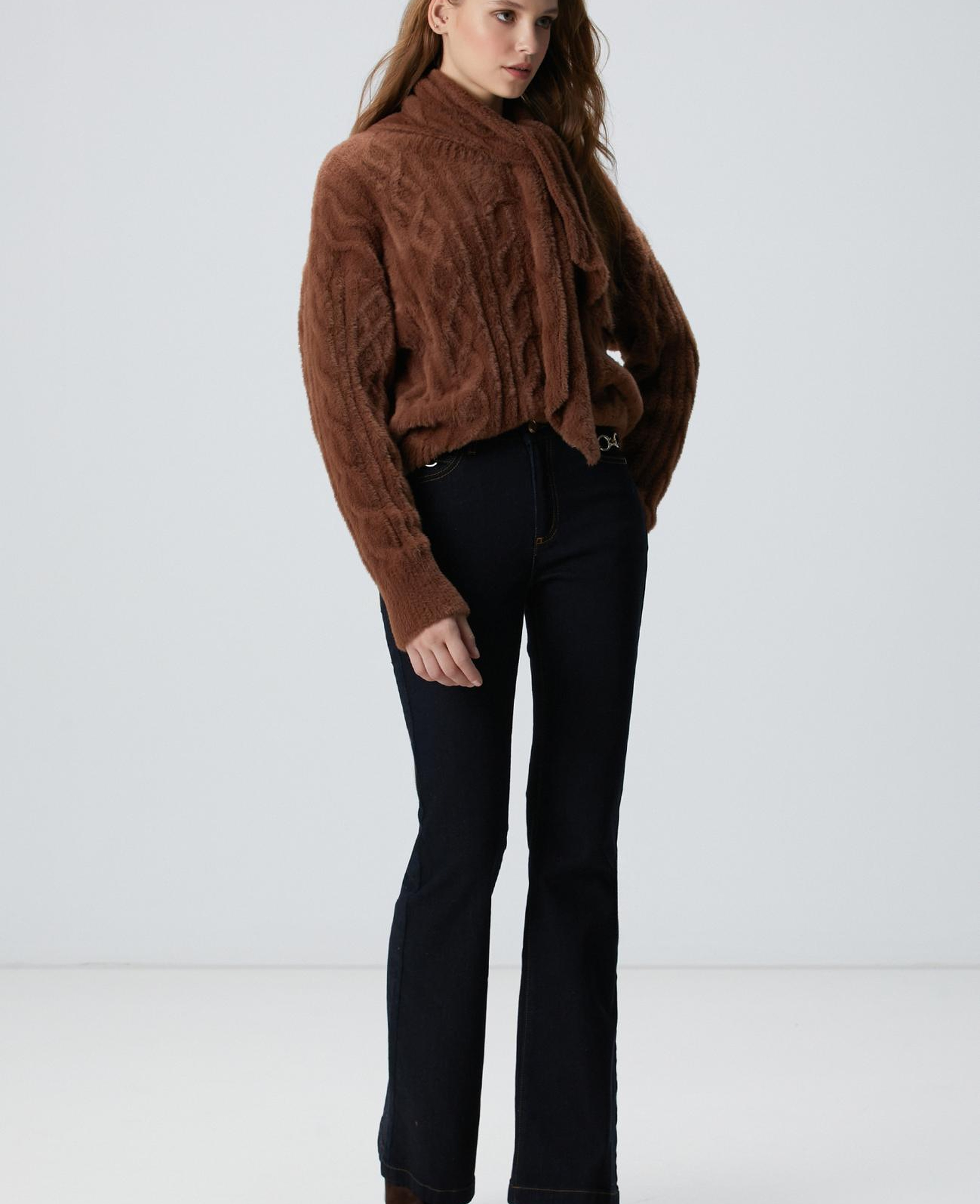 Network Kadın Acı Kahve Saç Örgü Kazak