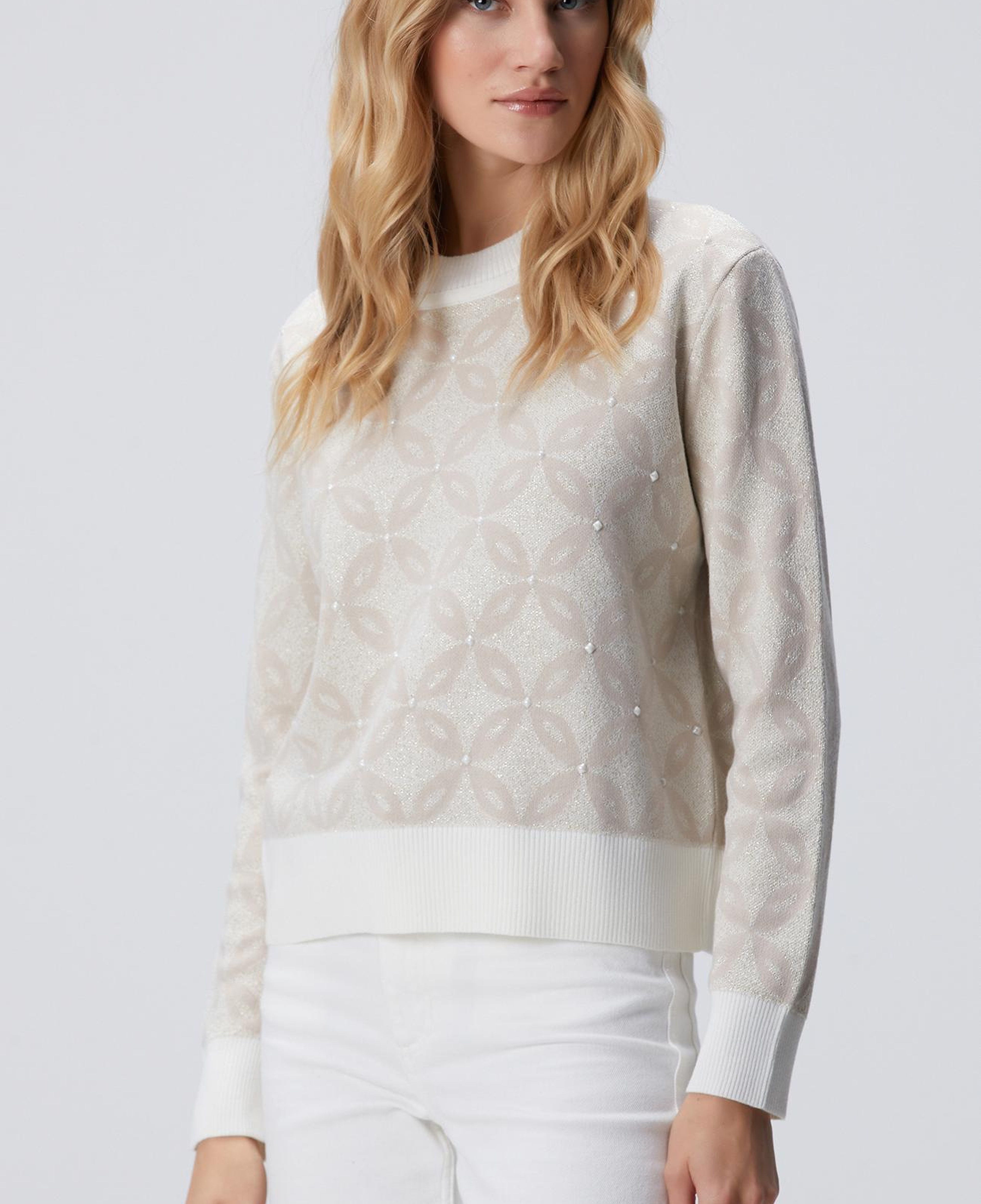 Network Kadın Kırık Beyaz Simli Triko Kazak