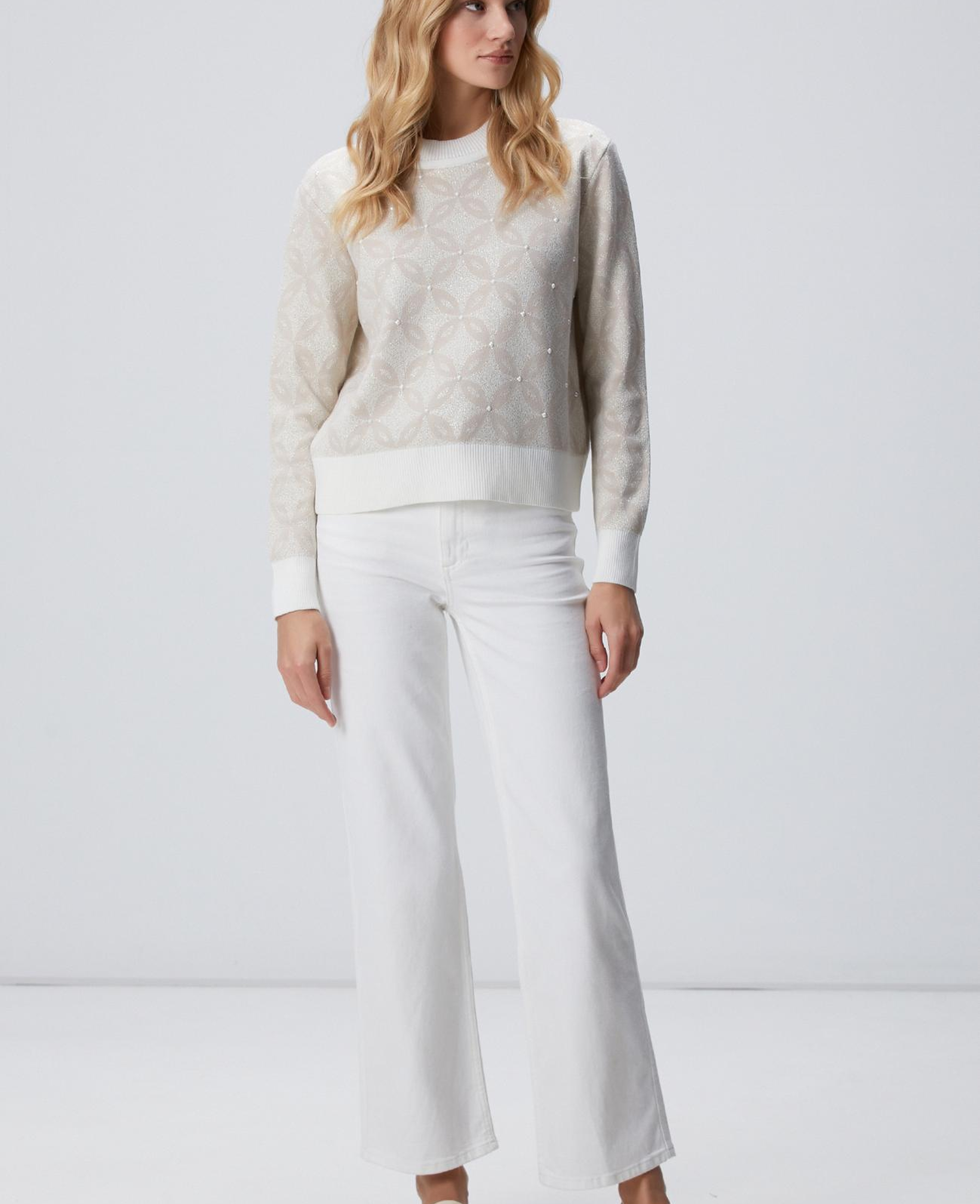 Network Kadın Kırık Beyaz Simli Triko Kazak