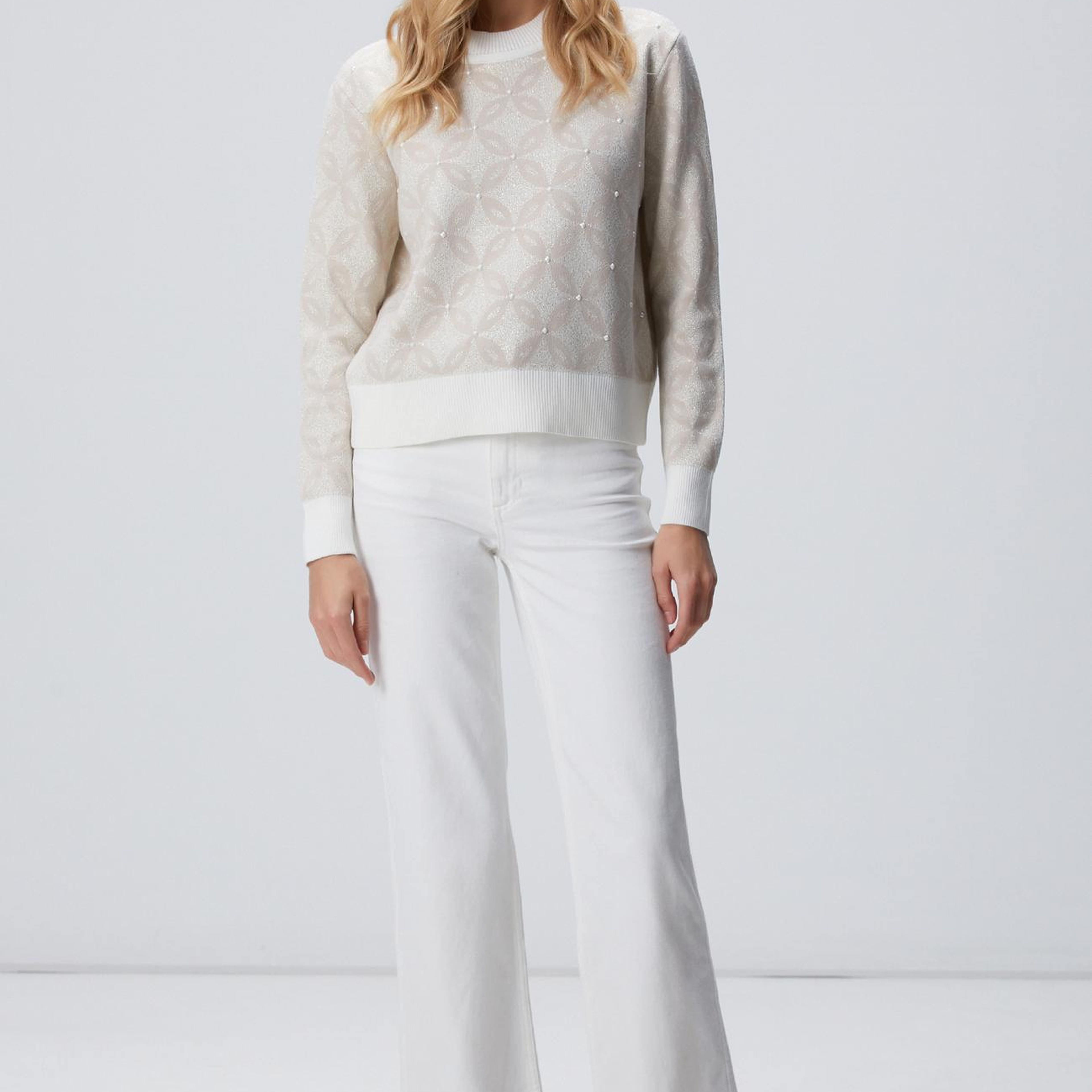 Network Kadın Kırık Beyaz Simli Triko Kazak