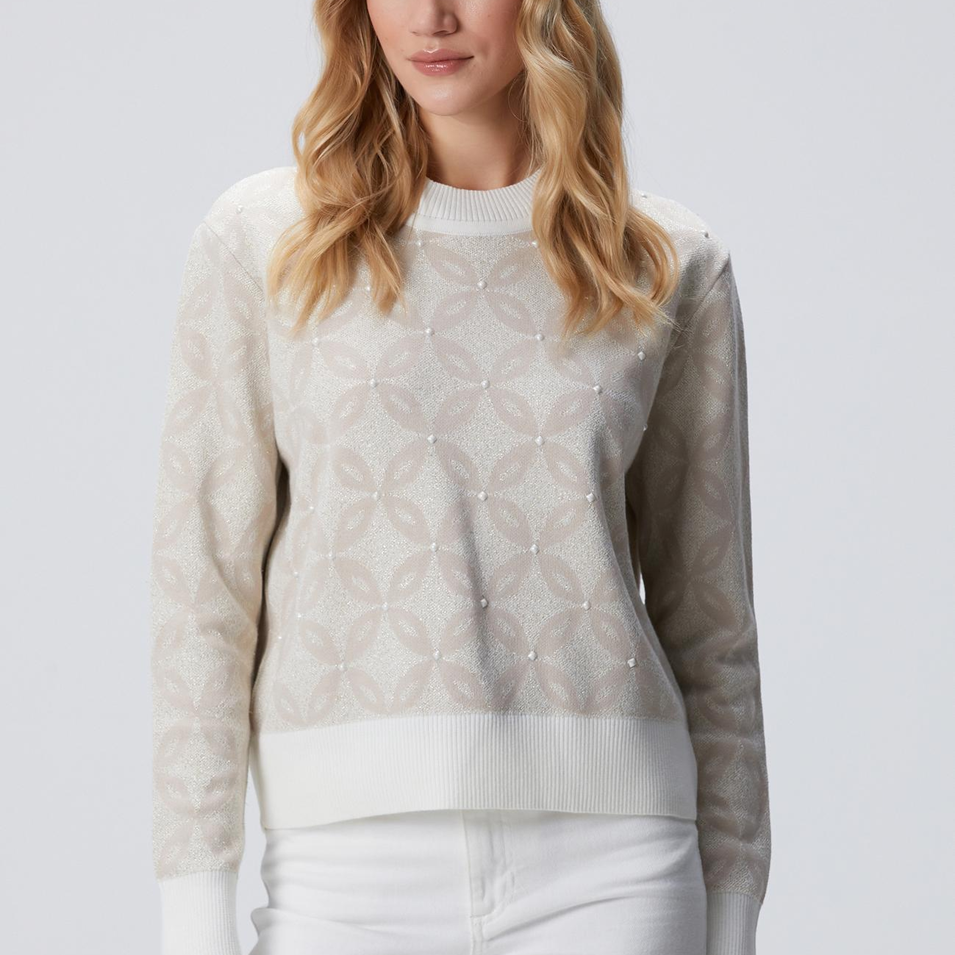 Network Kadın Kırık Beyaz Simli Triko Kazak