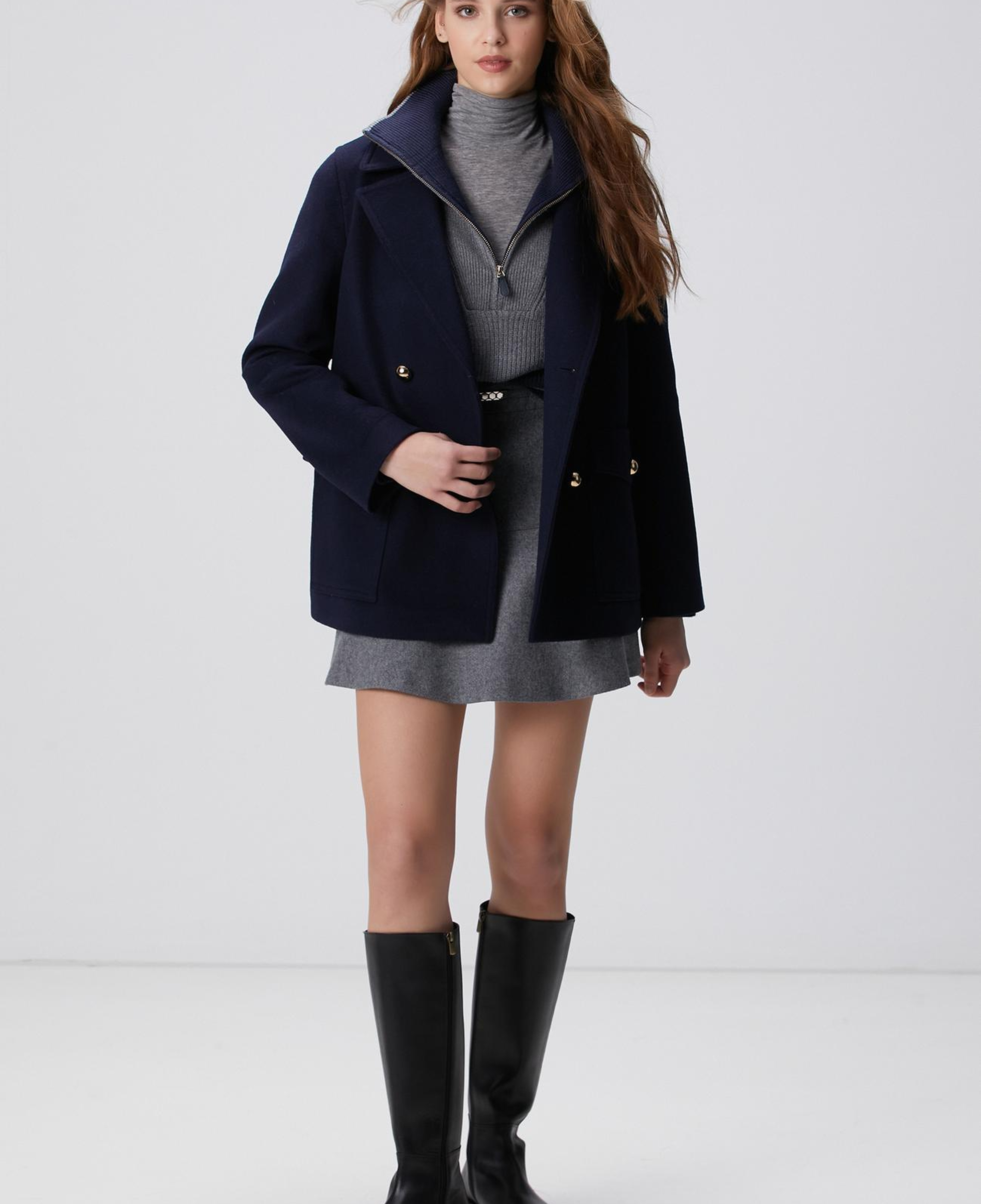 Network Kadın Gri Melanj Lacivert Çizgili Kazak