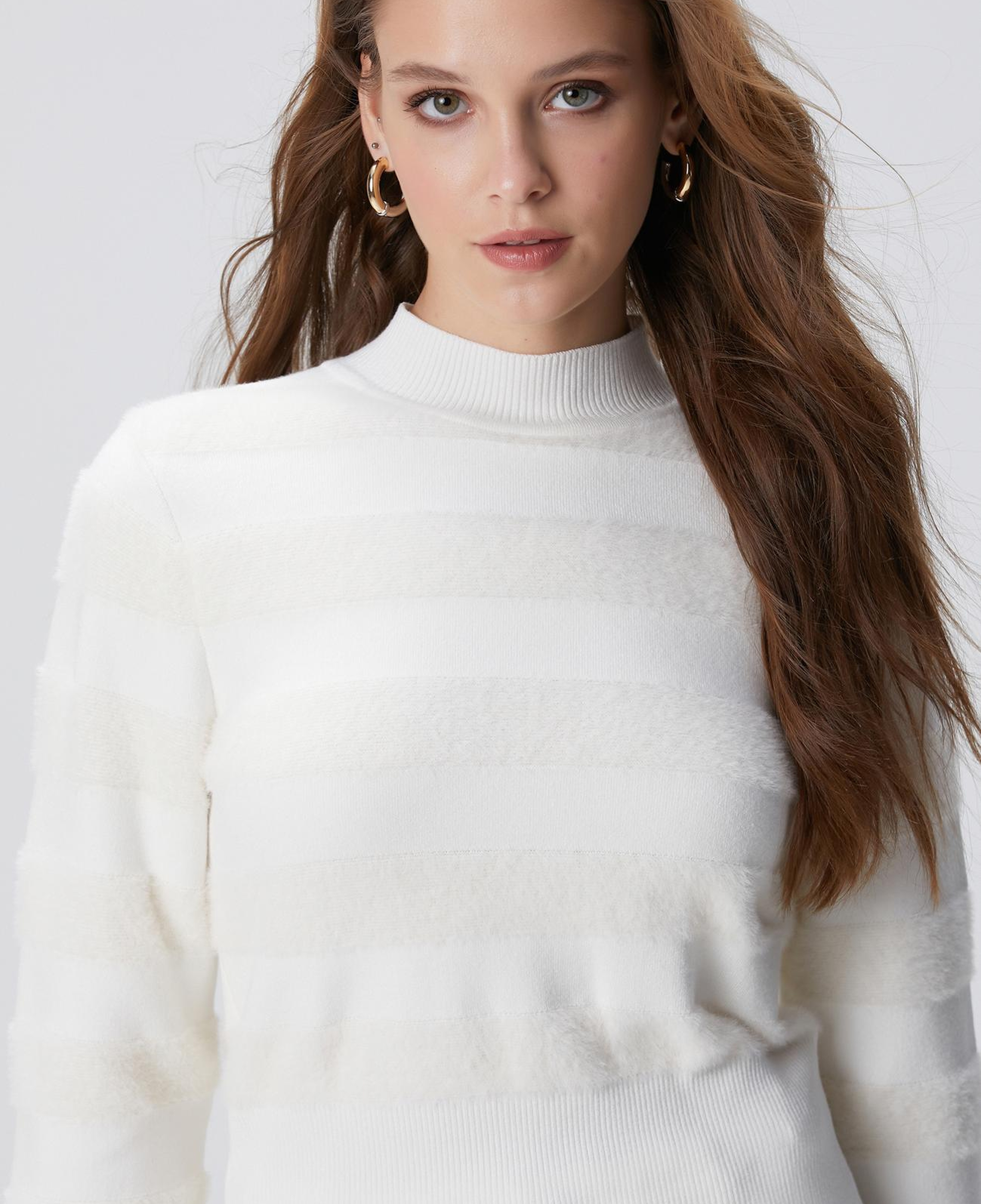 Network Kadın Kırık Beyaz Çizgili Triko Kazak